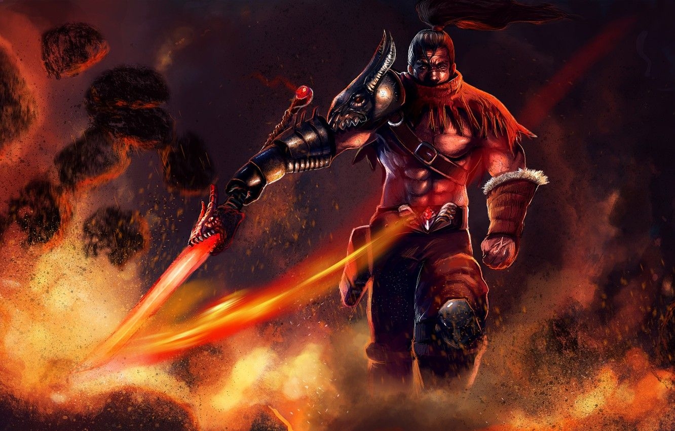 1340x850 Wallpaper fire, sword, warrior, art, male, League of Legends, Yasuo image for desktop, section игры, Desktop