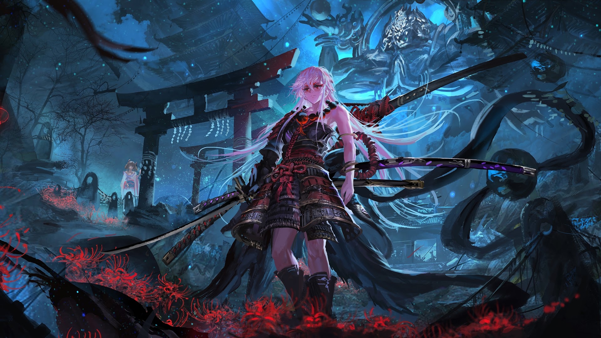 1920x1080 Anime, Samurai, Girl, Katana, Fantasy, 8K, Wallpaper, Desktop