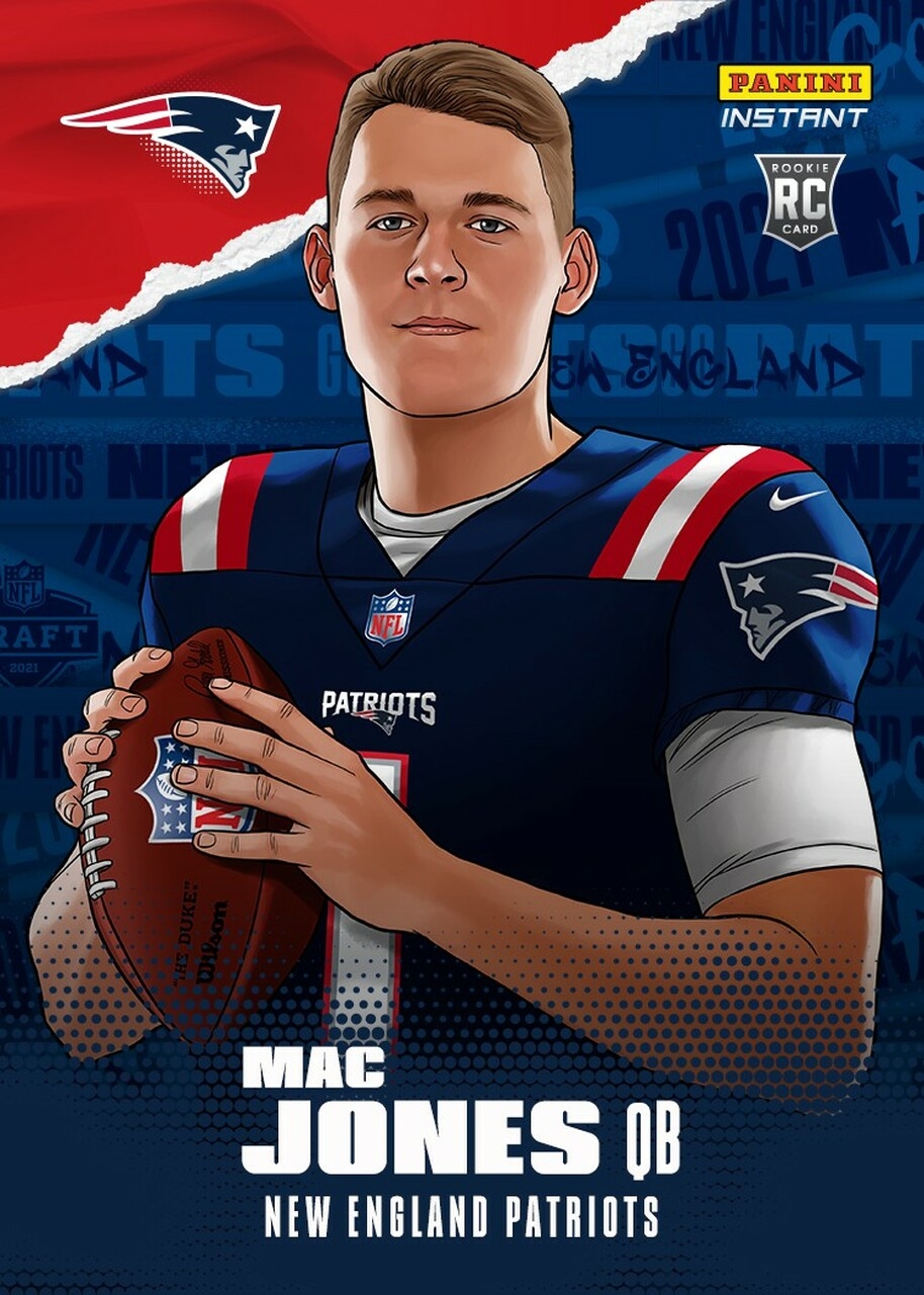 920x1280 NFL New England Patriots 2021 Instant Draft Night Illustrations Football Mac Jones Trading Card Panini, Phone