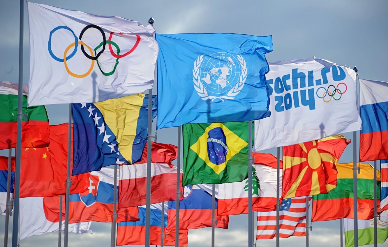 1340x850 Wallpaper Olympics, flags, Olympic games, Sochi sochi 2014, Desktop