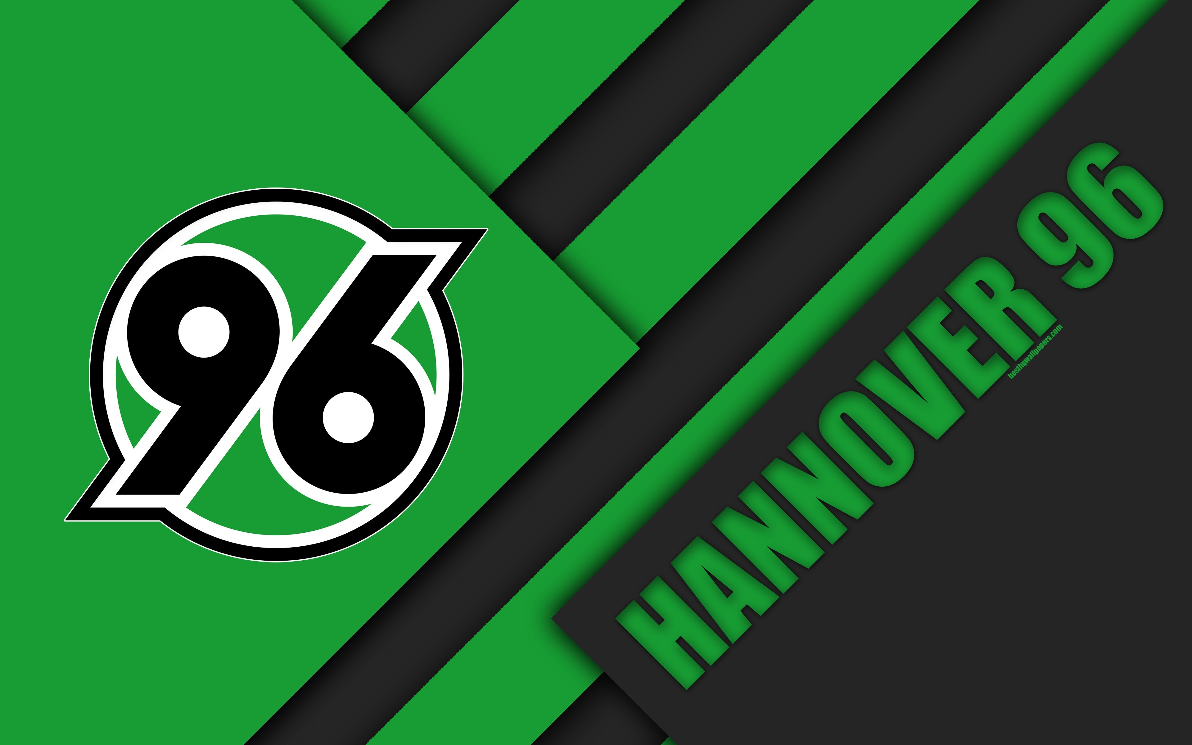 3840x2400 Download wallpaper Hannover 96 FC, 4k, material design, green black, Desktop