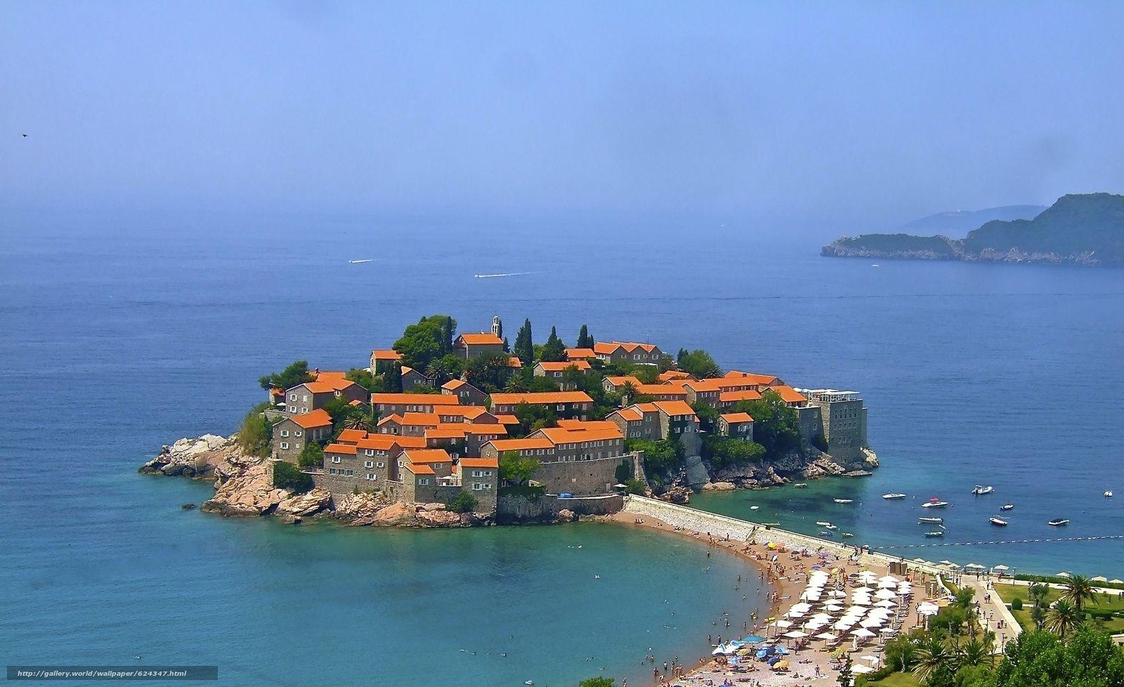 1600x980 Download wallpaper Montenegro, St. Stefan, Island Hotel, Adriatica, Desktop