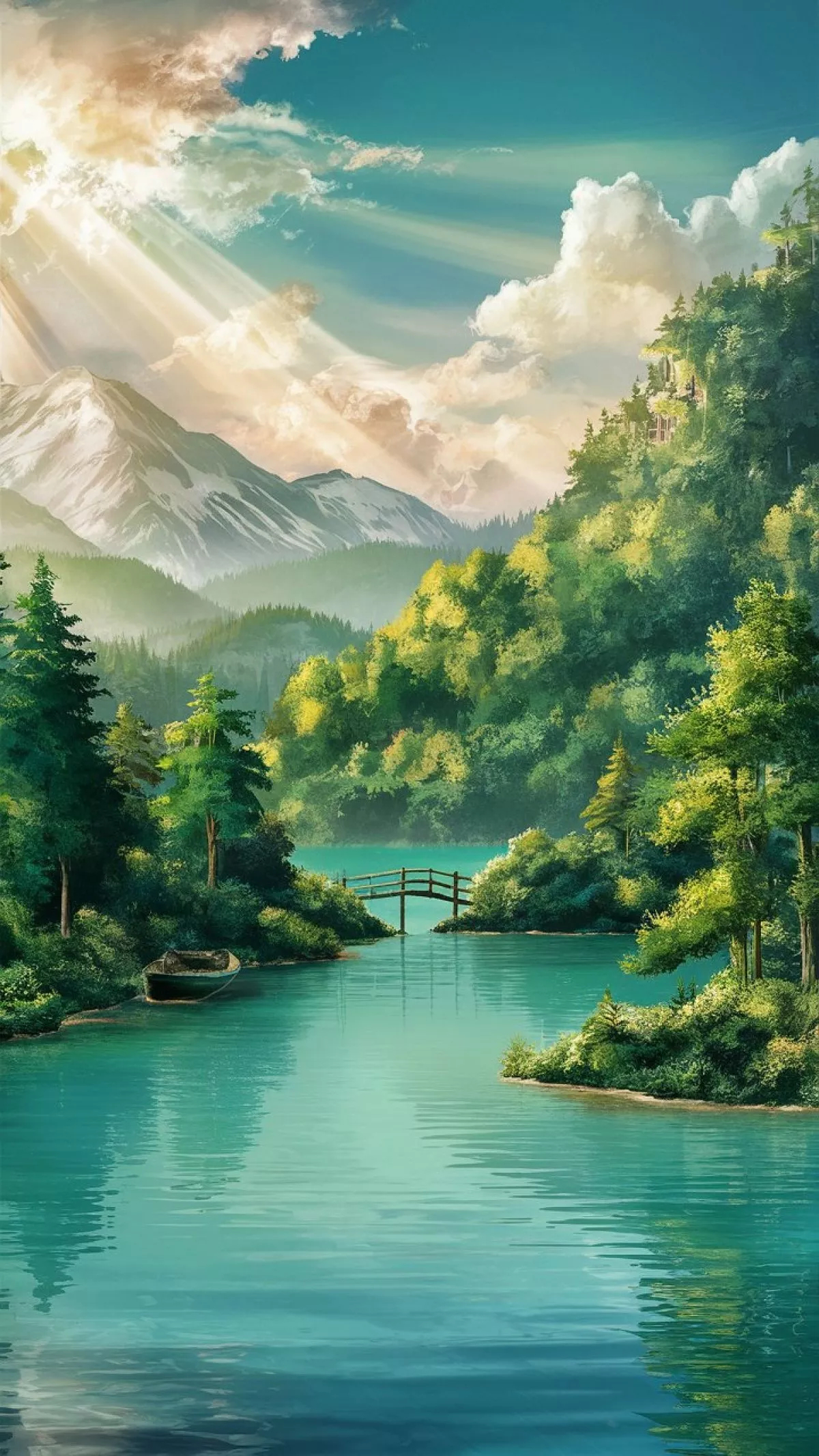 1200x2140 Gorgeous Green Trees And Blue River, Phone