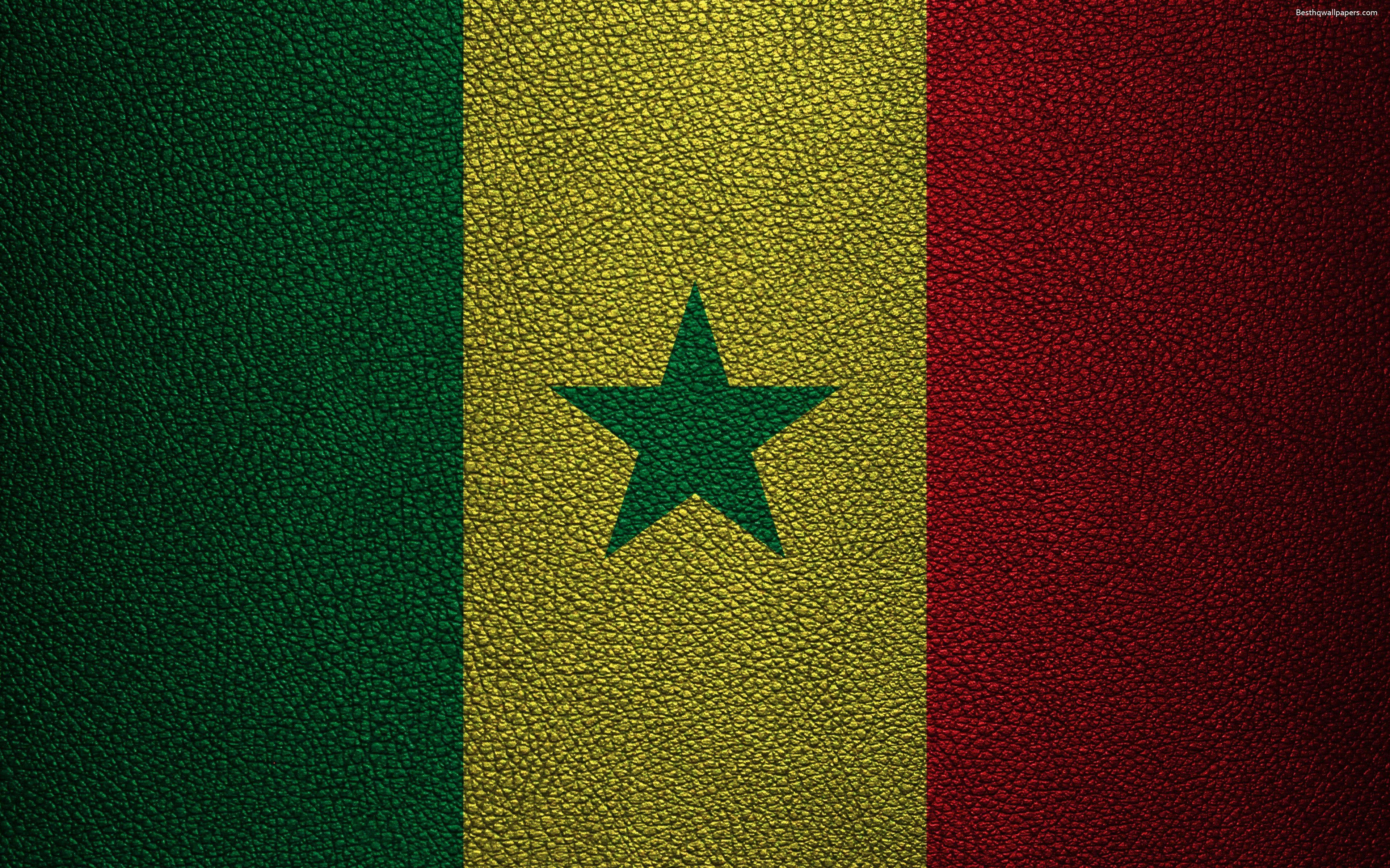 3840x2400 Download wallpaper Flag of Senegal, Africa, 4K, leather texture, Desktop