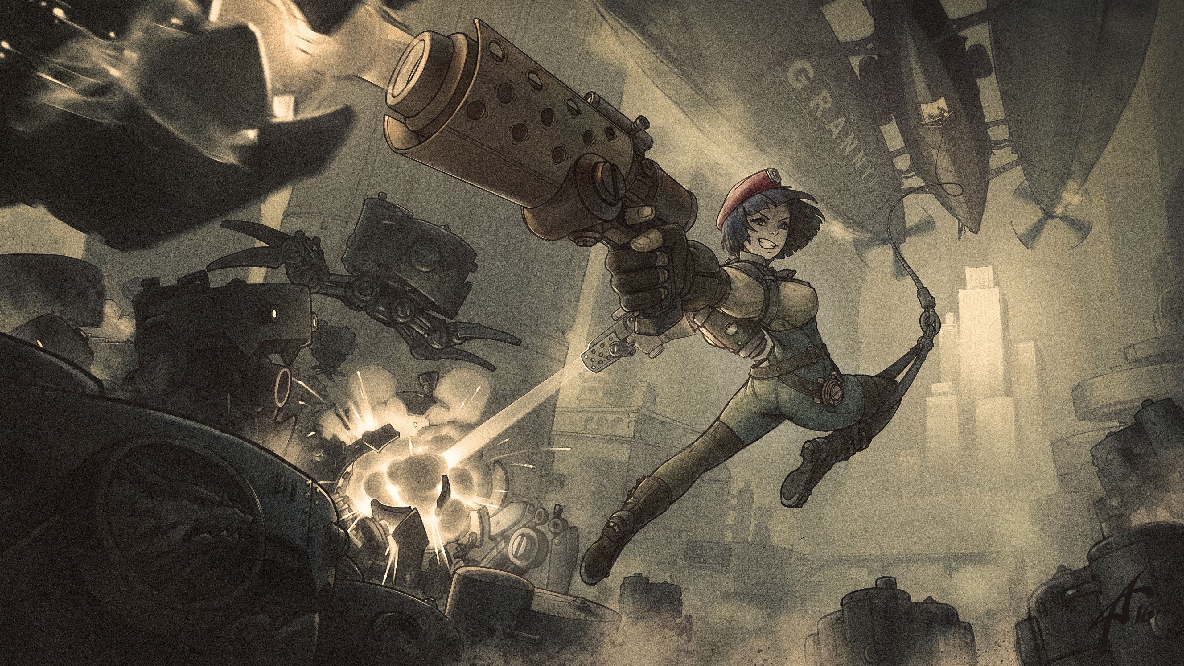 3840x2160 Picture Pistols Warriors Red Riding Hood Steam Dieselpunk, Desktop