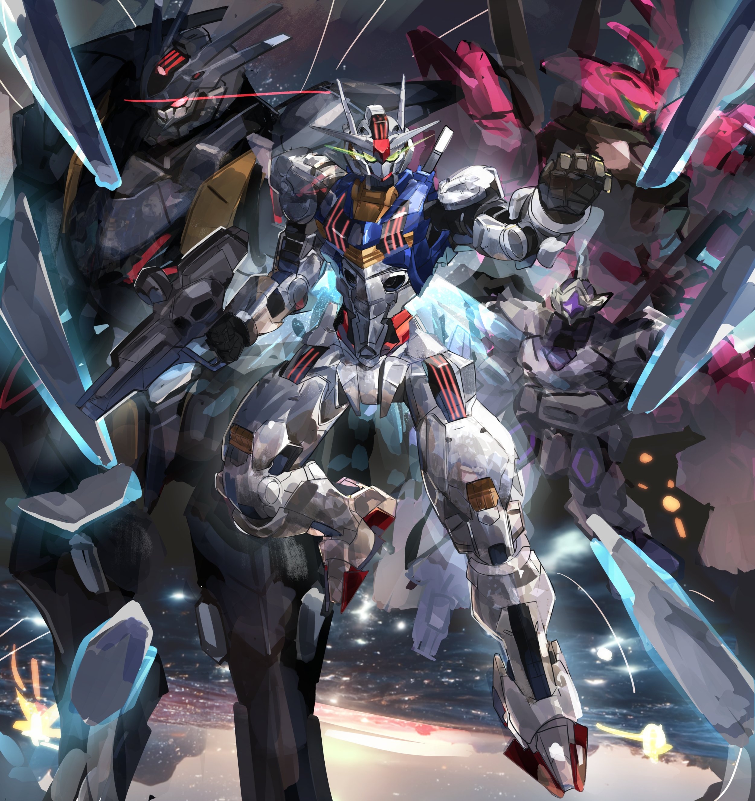 2500x2660 gundam aerial, gundam pharact, michaelis, and dilanza guel custom (gundam and 1 more) drawn, Phone