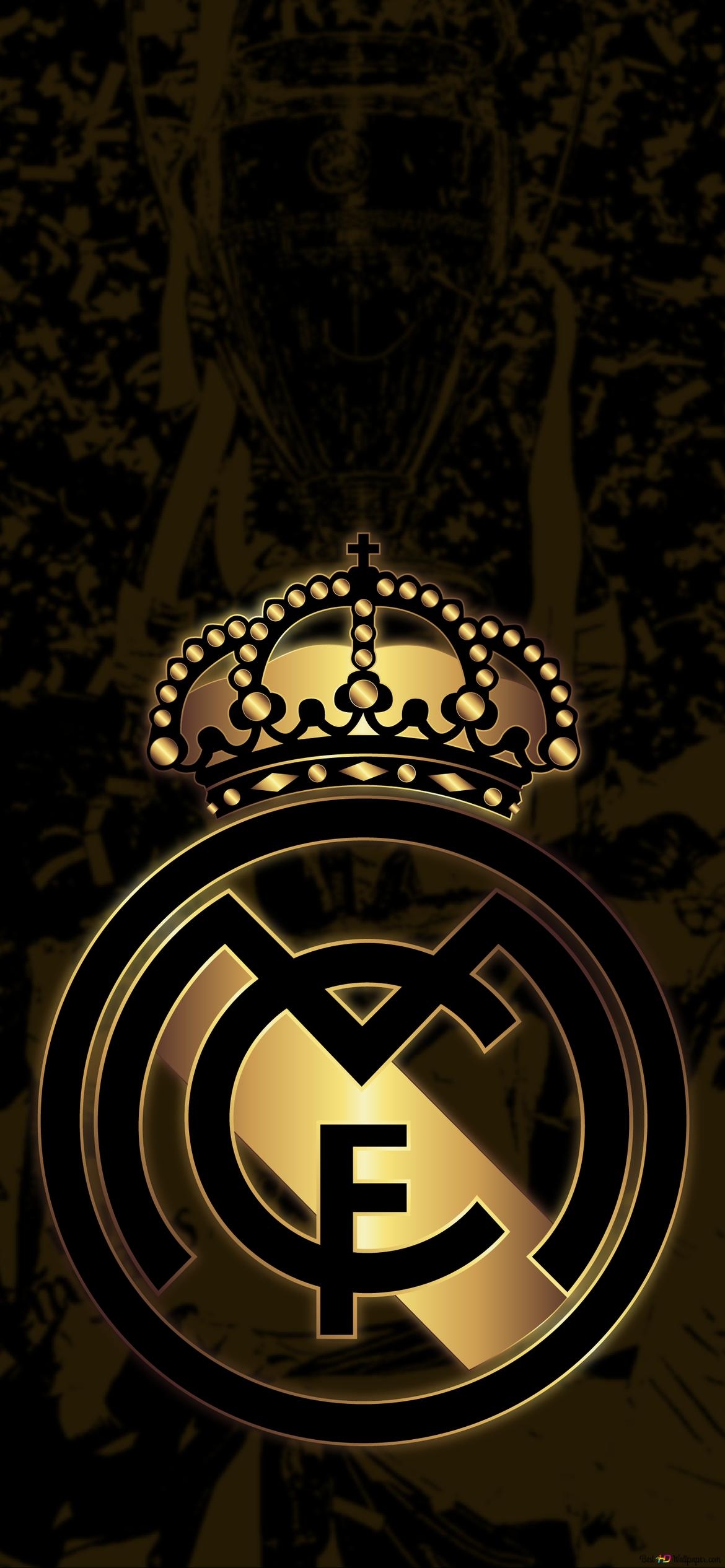 1170x2540 Real Madrid football club team logo design 2K wallpaper download, Phone