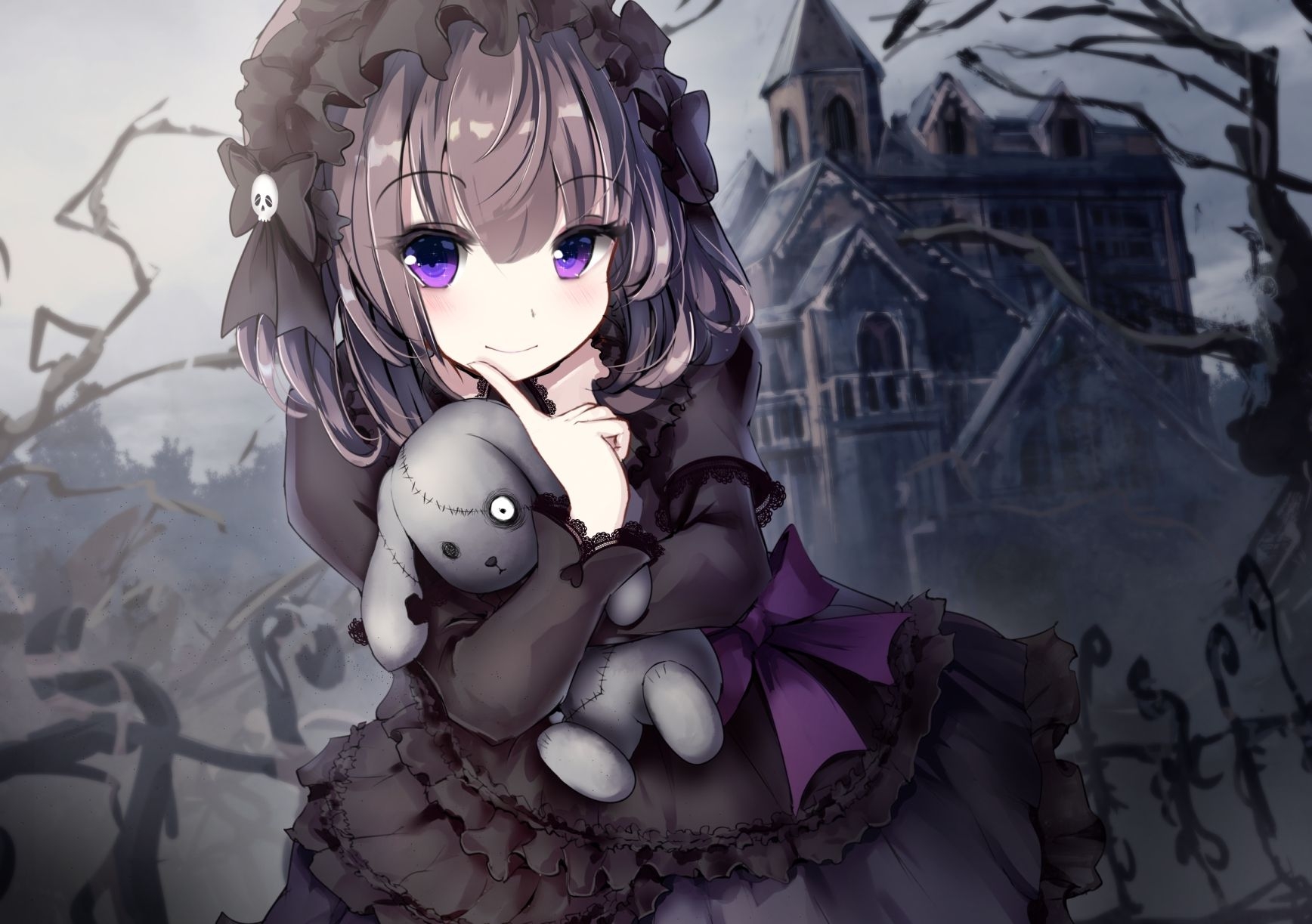 1740x1230 Anime Girl, Gothic, Teddy Bear, Loli, Black Dress Girl, Desktop