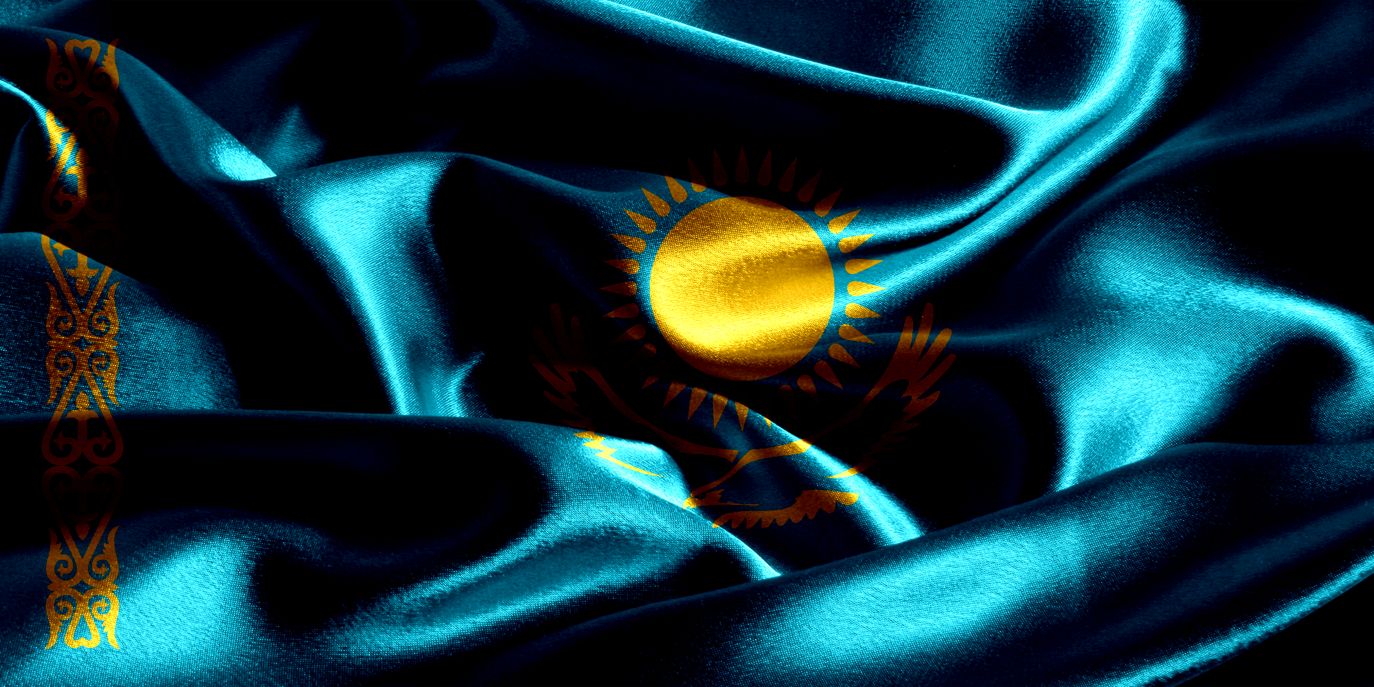 2000x1000 Wallpaper Flag Kazakhstan, Dual Screen