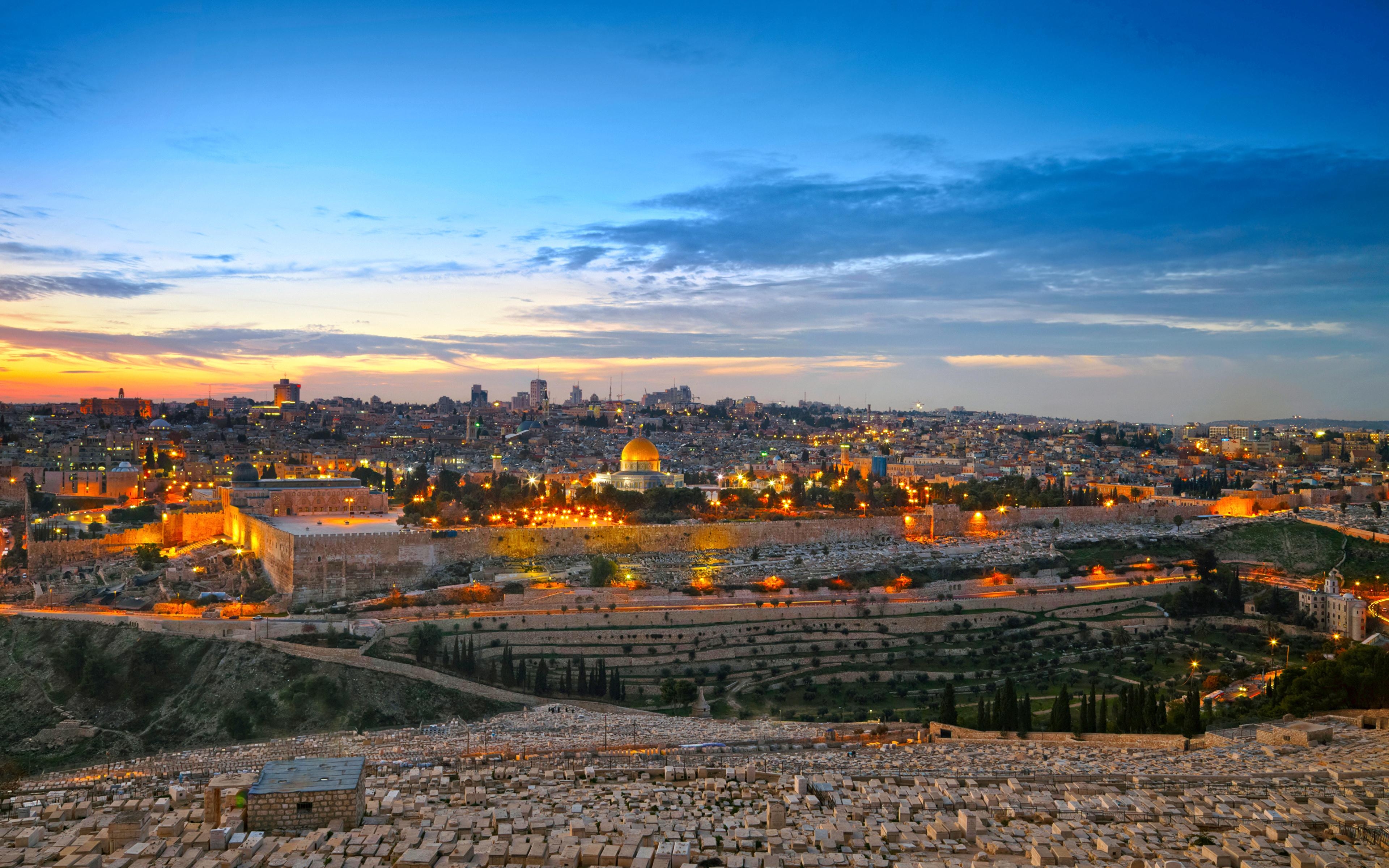 3840x2400 Wallpaper Israel Jerusalem HDRI Sky night time Cities, Desktop