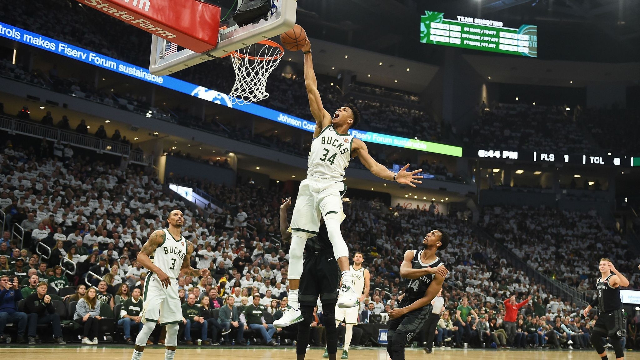 2050x1160 Giannis Antetokounmpo takes off for incredible dunk during Milwaukee Bucks Game 1 victory over Detroit Pistons, Desktop