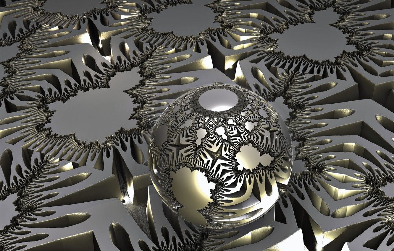 1340x850 Wallpaper abstraction, ball, fractal, metal, wallpaper, 3D graphics image for desktop, section абстракции, Desktop