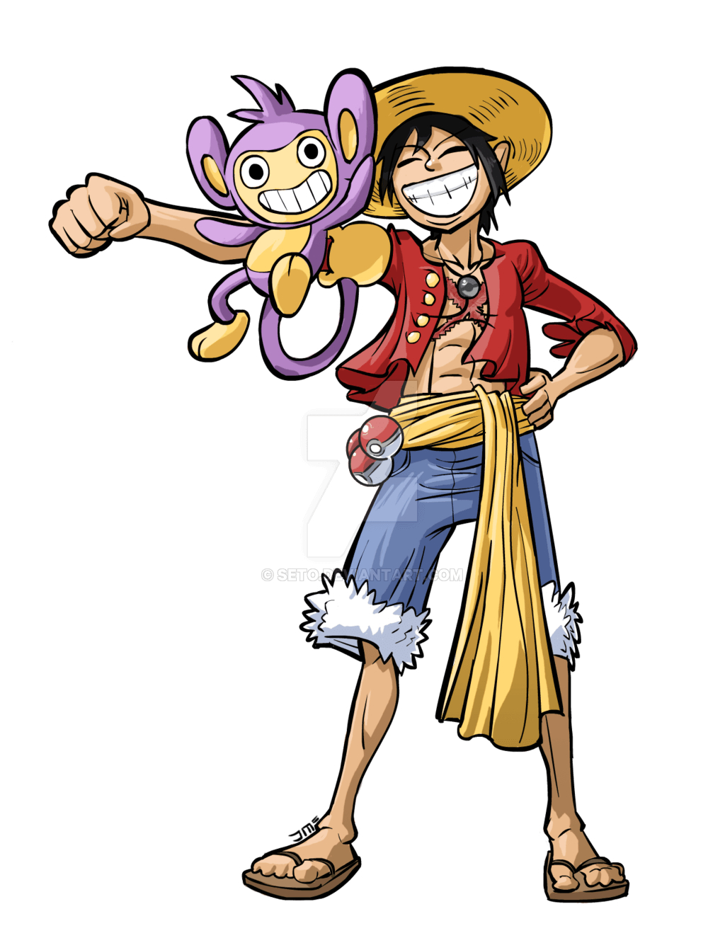 1030x1330 Commissioned Sketch D. Luffy with Aipom, Phone