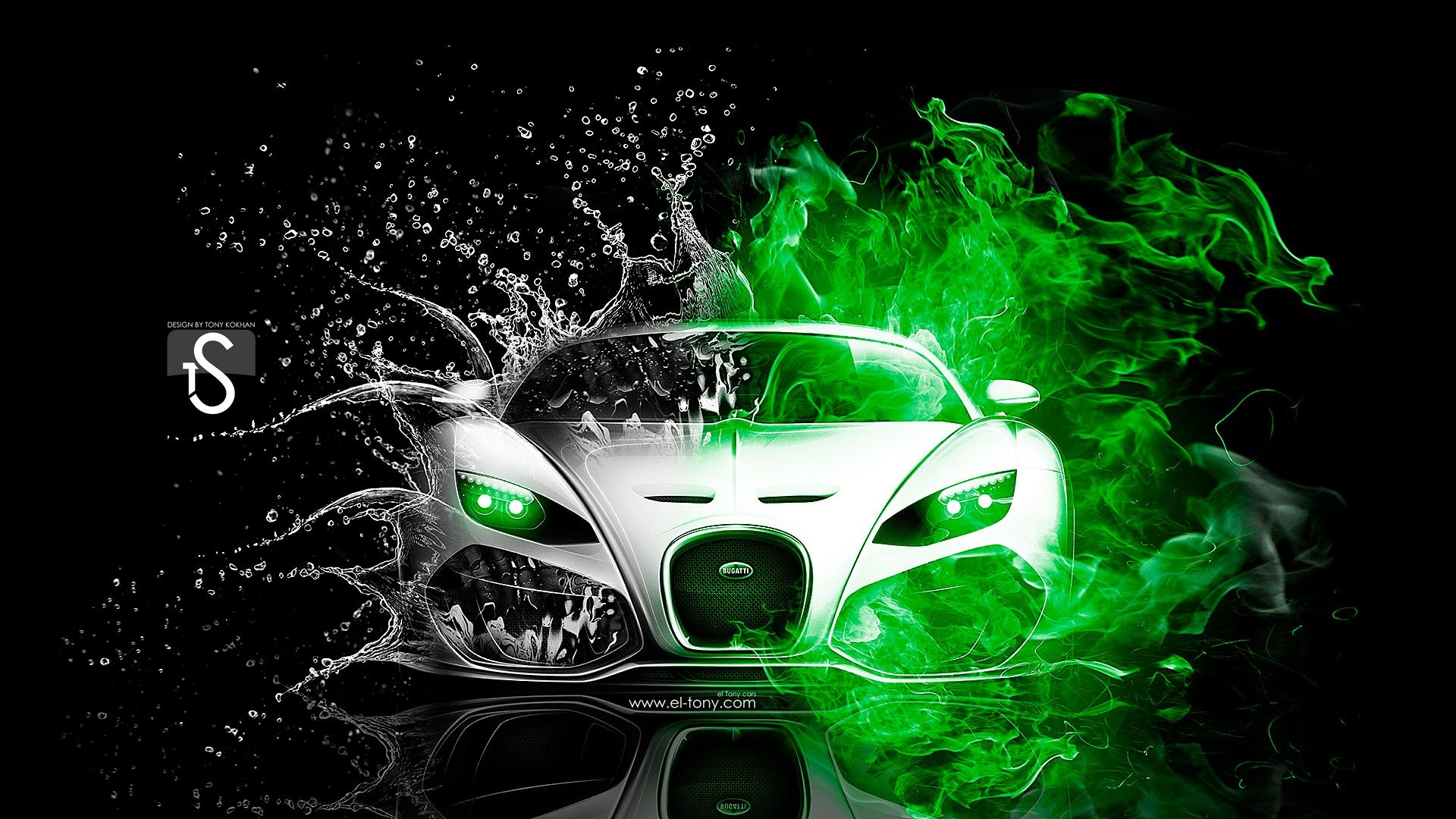 1920x1080 Free download Bugatti Green Fire Water Abstract Mix 2013 HD, Desktop