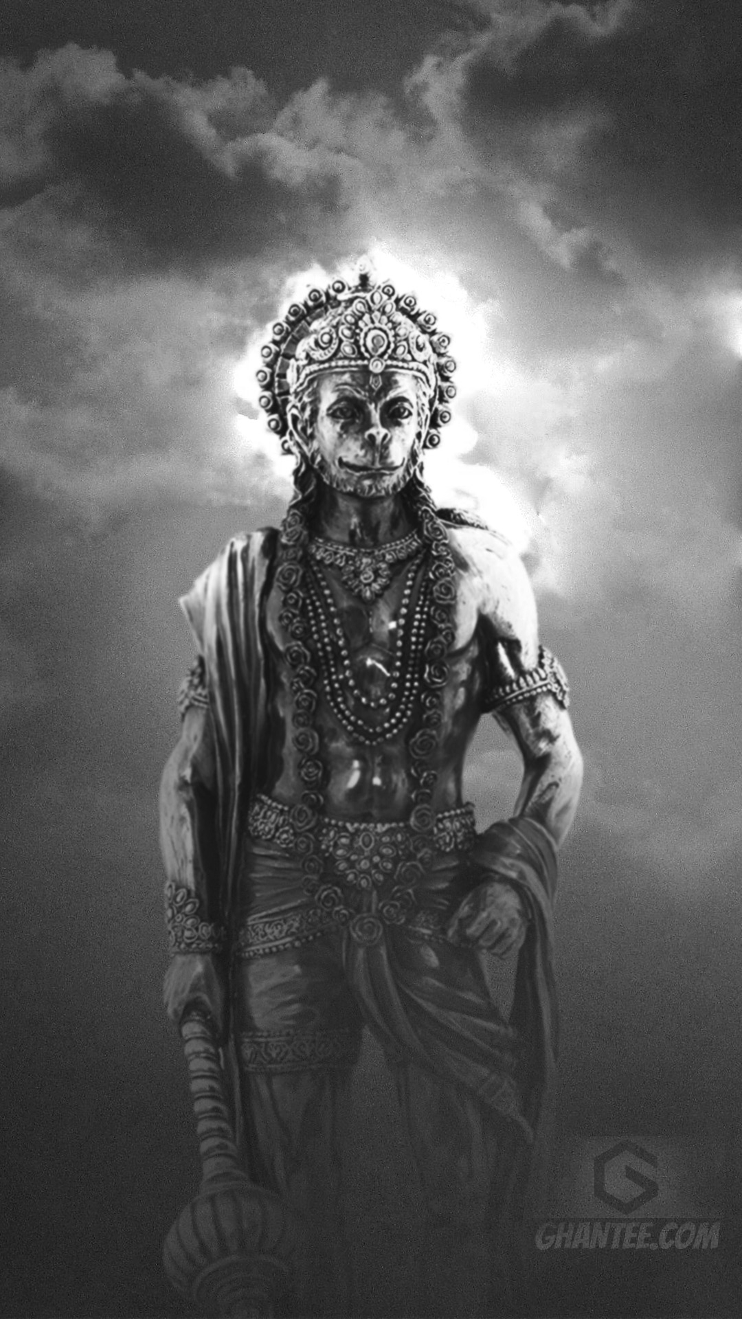 1080x1920 hanuman ji black and white phone wallpaper, Phone