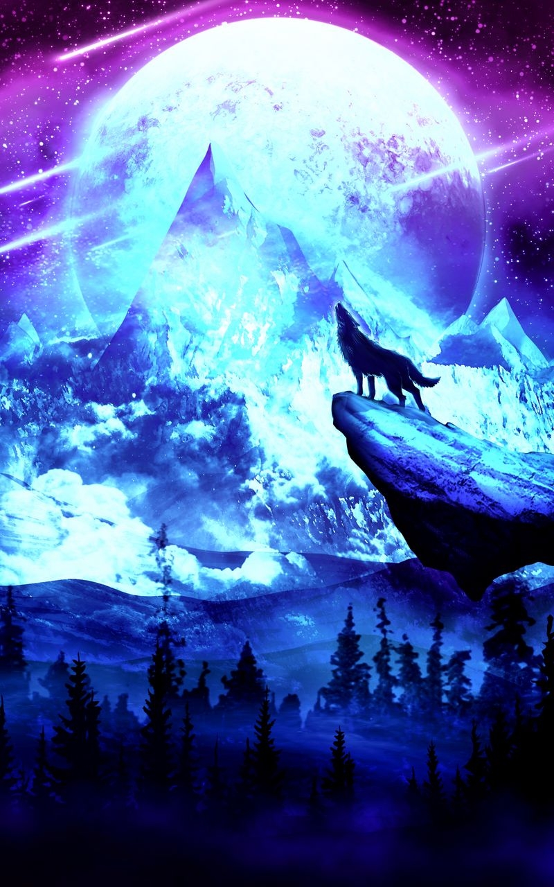 800x1280 Download Wallpaper  Wolf, Moon, Night, Mountains, Art Samsung Galaxy Note Gt N Meizu Mx2 HD Background, Phone