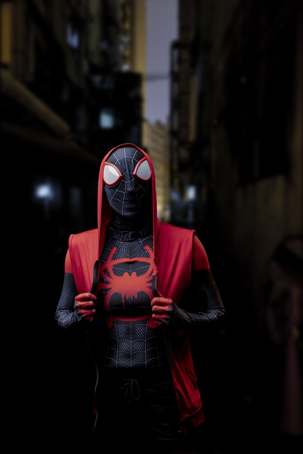 1000x1500 red and black spider man costume photo, Phone