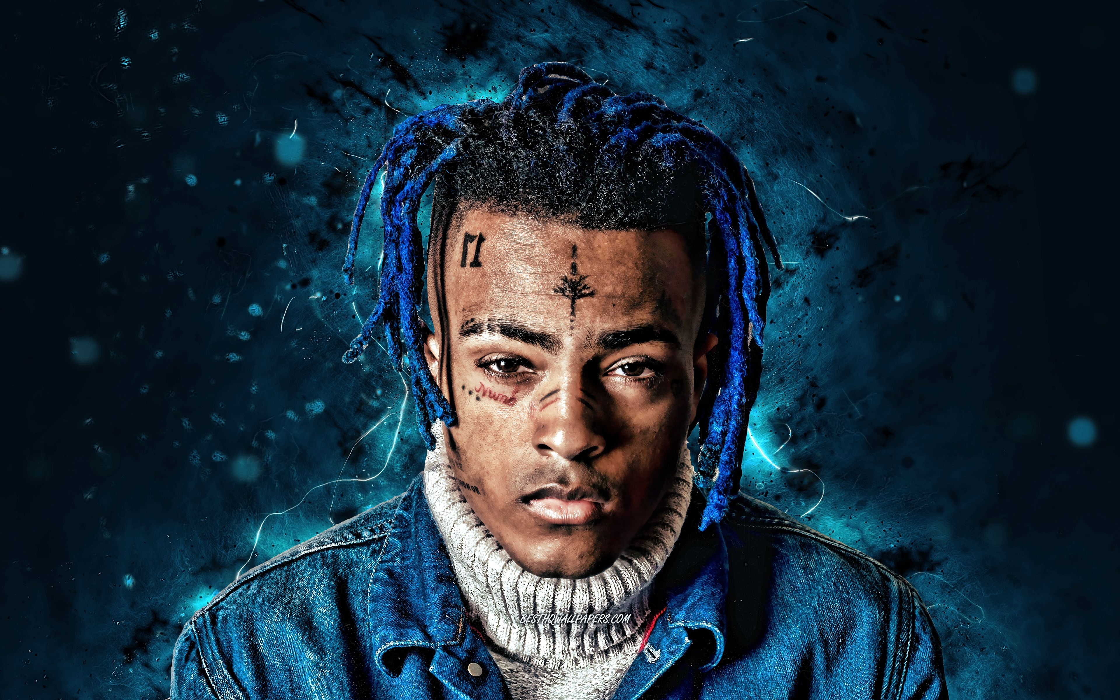 3840x2400 Download wallpaper XXXTentacion, 4k, american rapper, blue neon, Desktop