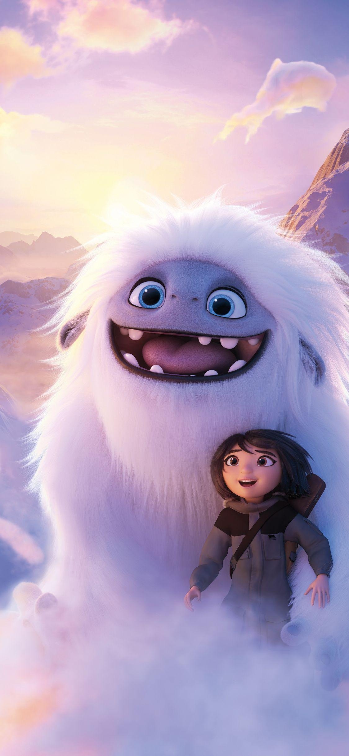 1130x2440 Abominable, yeti and boy, clouds, flight, 2019 movie, Phone