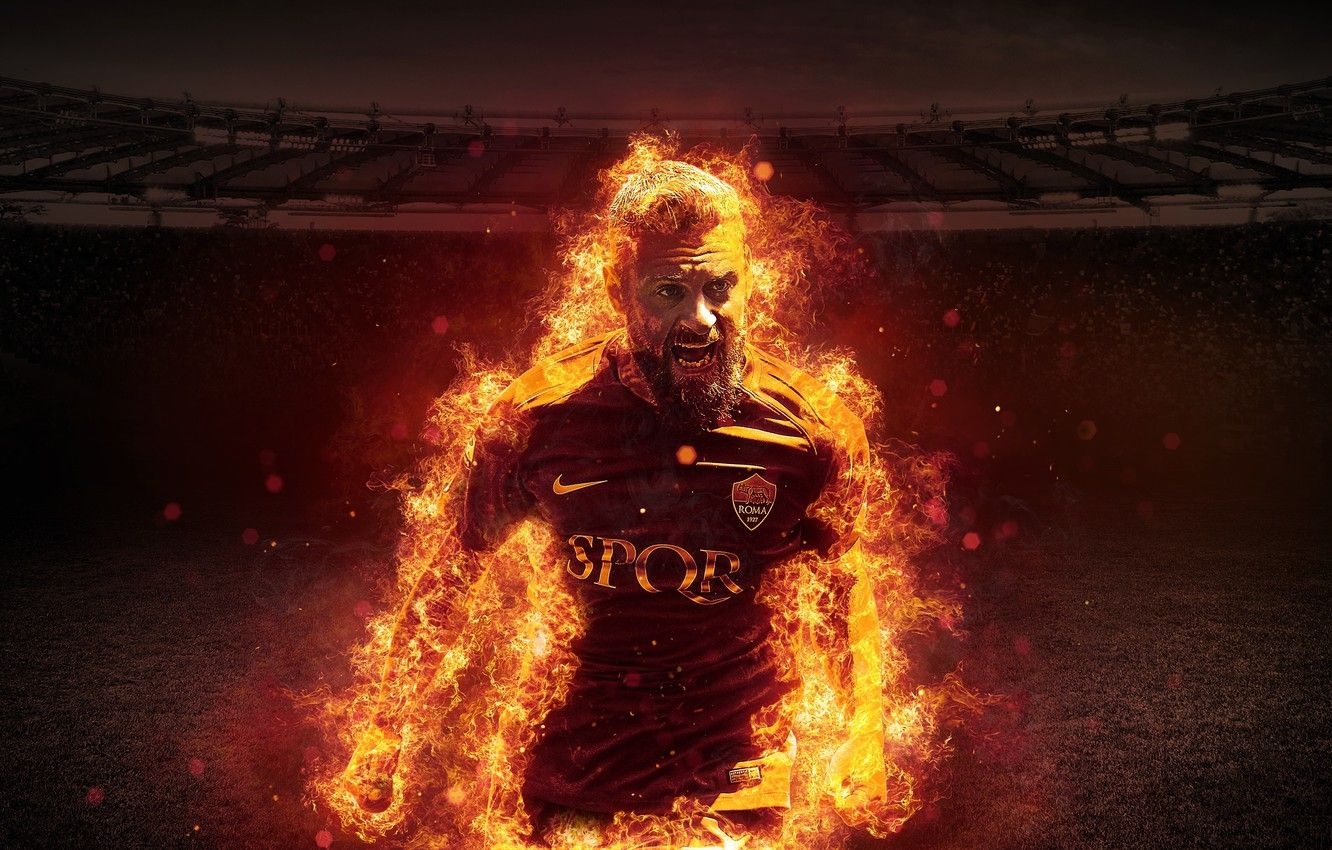 1340x850 Wallpaper wallpaper, sport, fire, stadium, football, player, AS Roma, Daniele De Rossi, The Olympic Stadium image for desktop, section спорт, Desktop