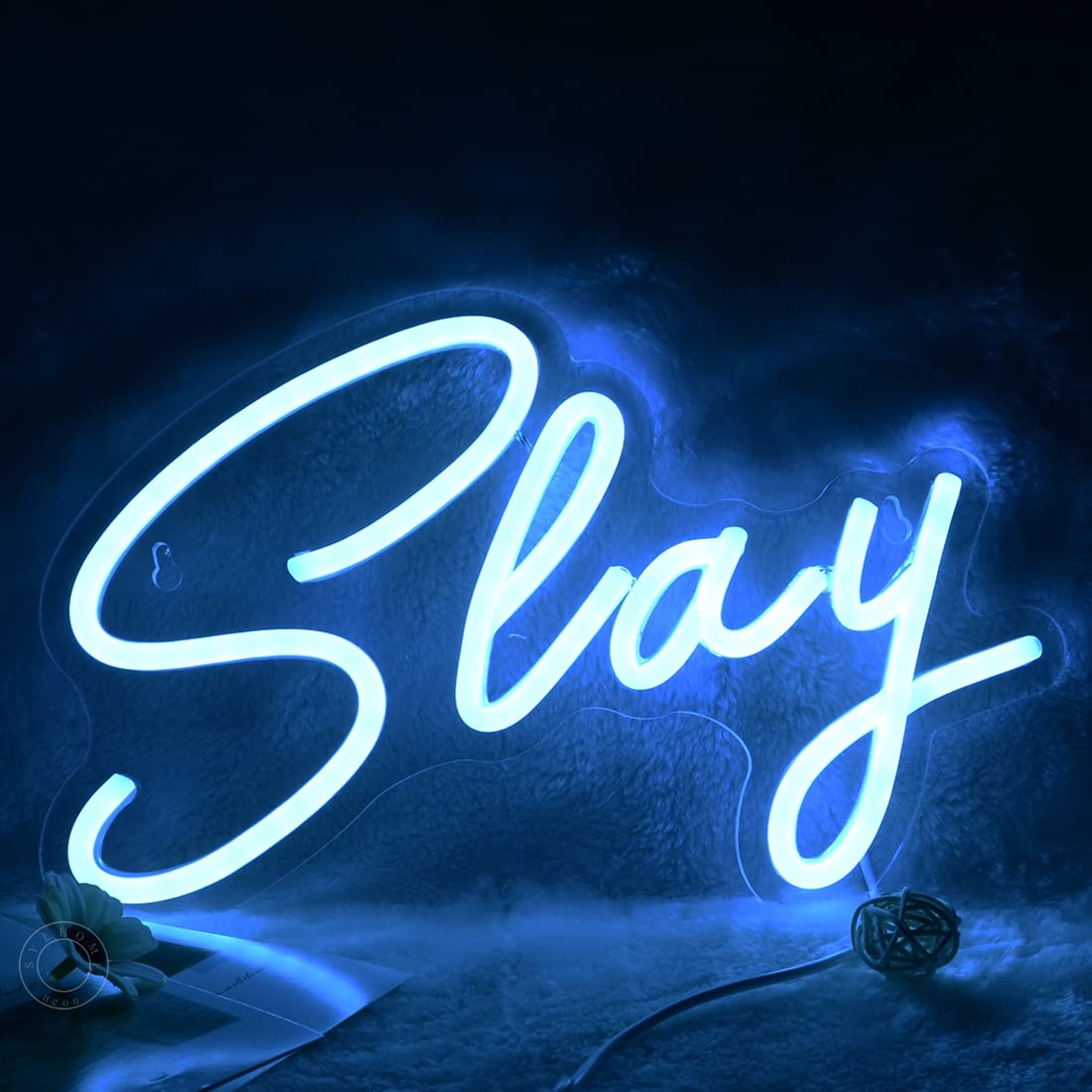 1100x1100 SYLHOME Slay Blue LED Neon Light Sign Cool Boys Girls Preppy Bedroom Game Play Room Desk Wall Decor Sign Do Well Club Pub Bar Man Cave Game Center Birthday Christmas Gift 5V, Phone