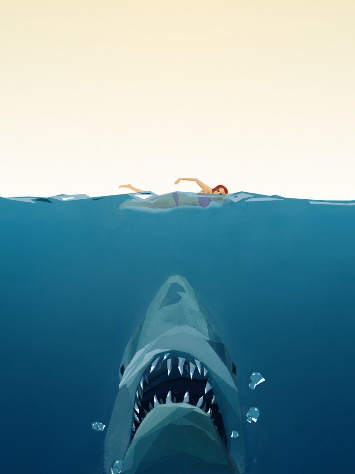 1200x1600 Shark Attack Swimmer Cartoon Android Wallpaper free download, Phone