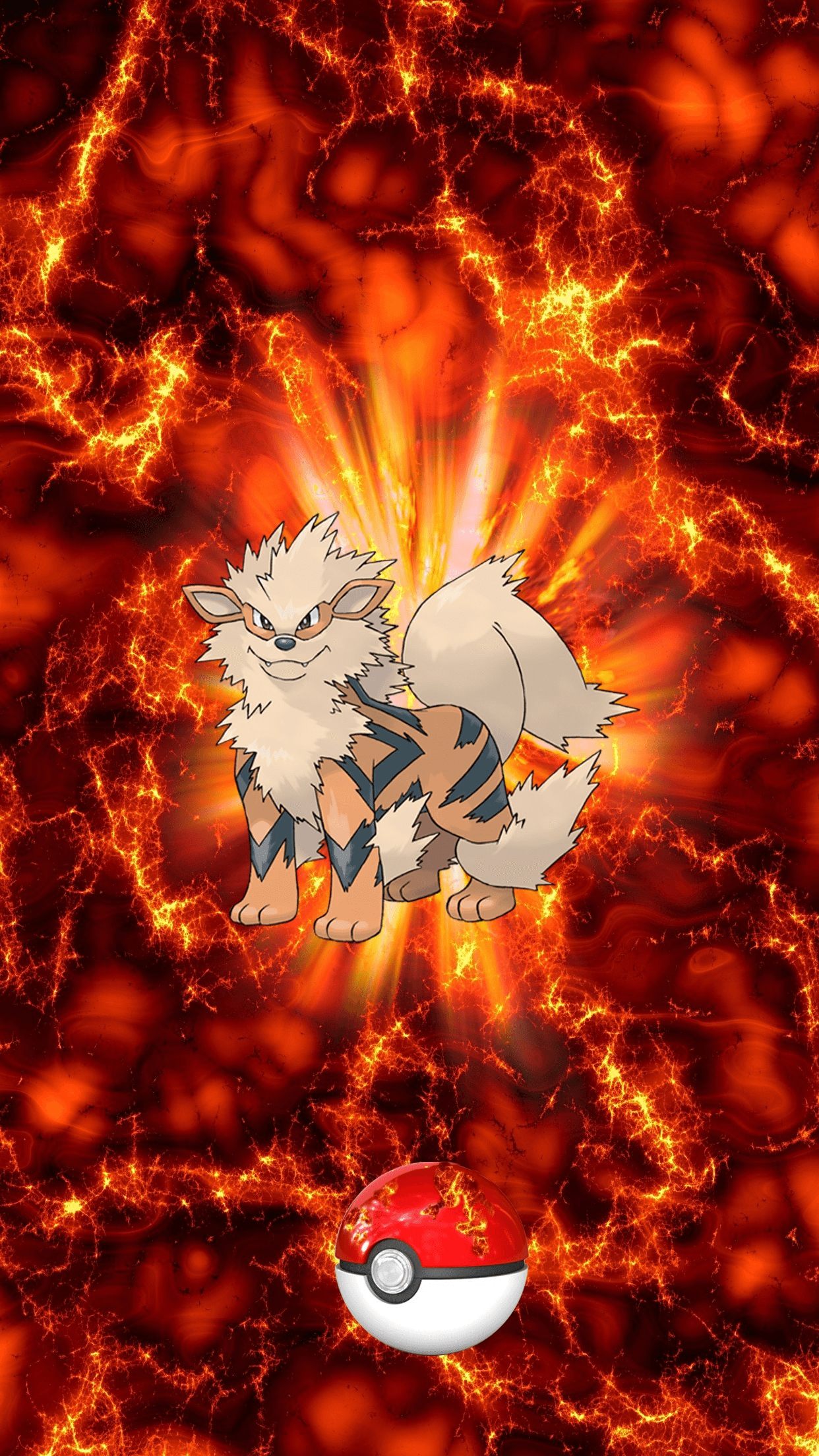 1250x2210 Fire Pokeball Arcanine Windie Growlithe, Phone