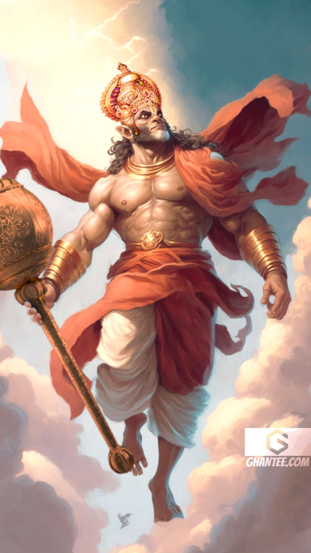 1080x1920 lord hanuman flying majestic image, Phone