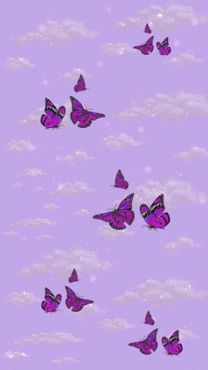 680x1200 Aesthetic Sparkles Purple Butterflies Wallpaper, Phone