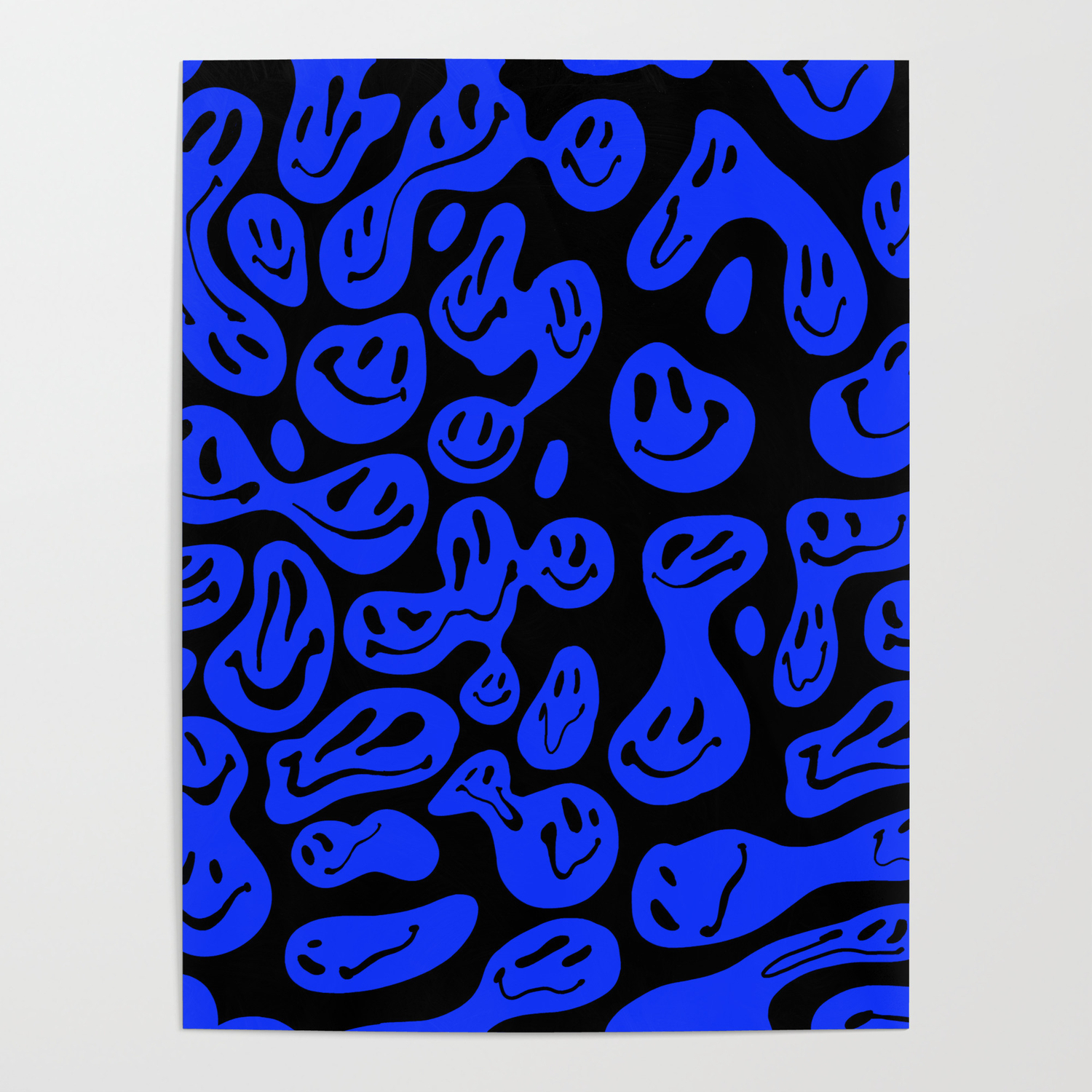 1500x1500 Black & Blue Dripping Smiley Poster, Phone