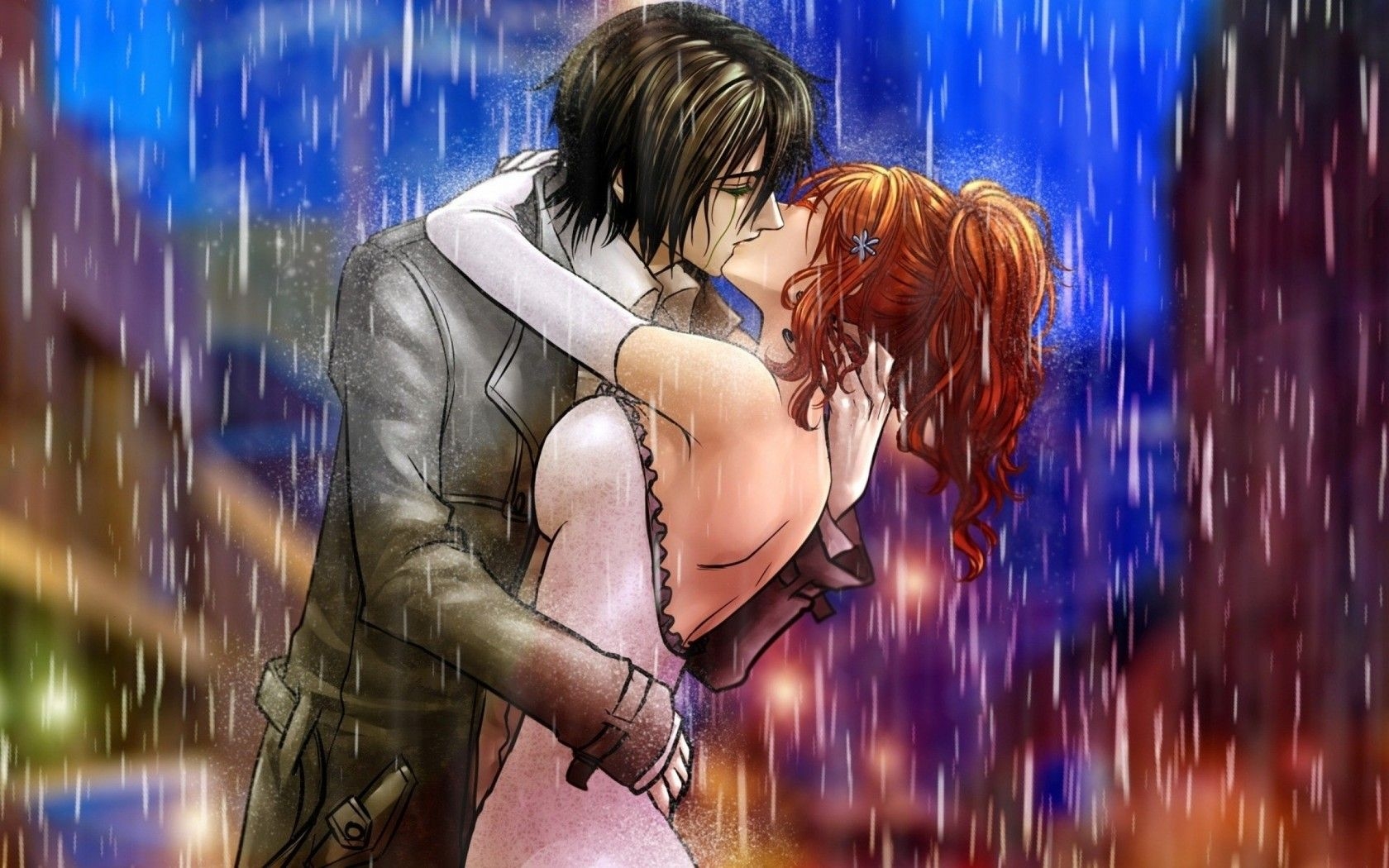 1680x1050 Love Rain Bleach Kissing Inoue Orihime Drawings Anime Wallpaper, Desktop