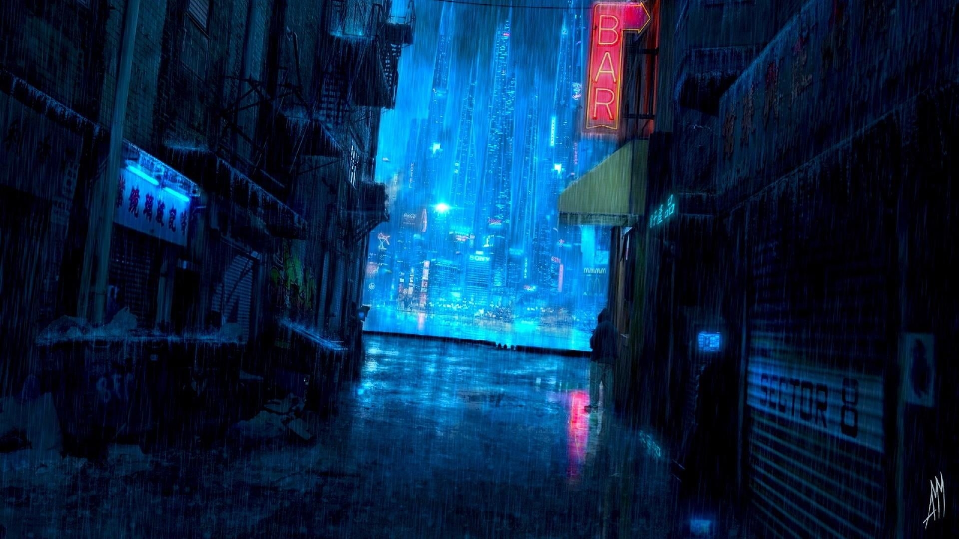 1920x1080 Aesthetic Wallpaper • Cyberpunk rain aesthetic water city lights raining darkness wallpaper • Wallpaper For You The Best Wallpaper For Desktop & Mobile, Desktop