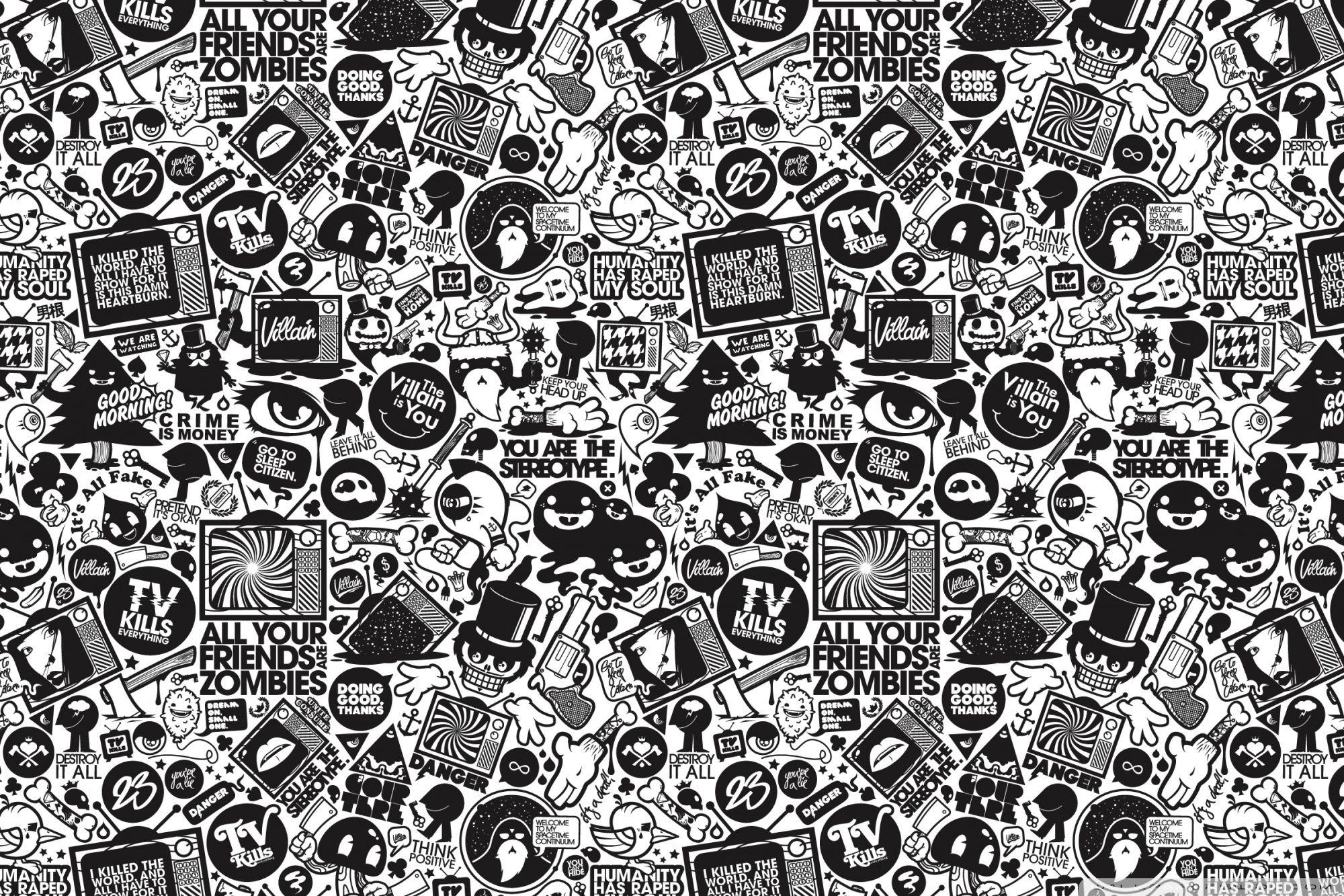 2000x1340 Black And White Cartoon Wallpaper, Desktop