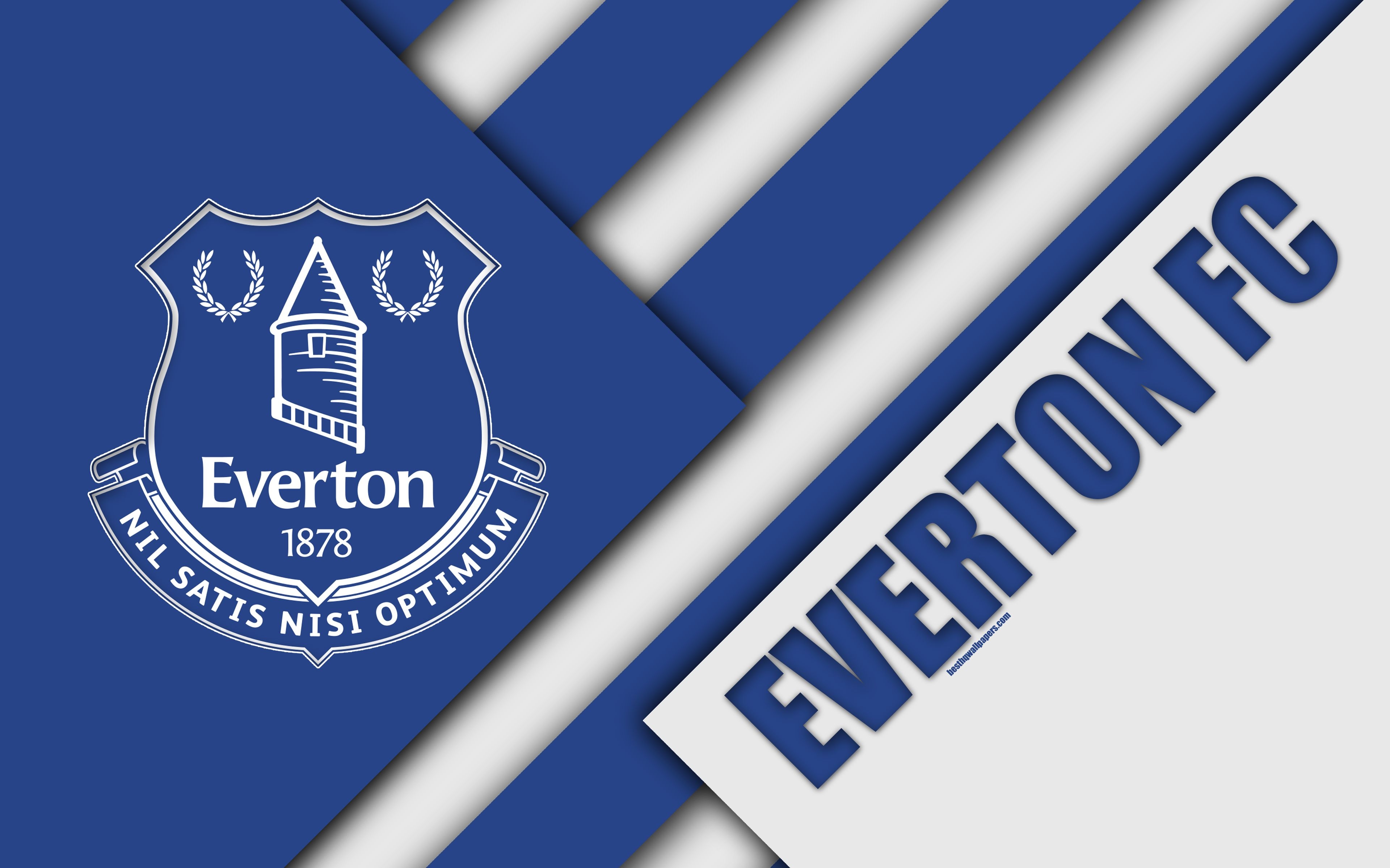 3840x2400 Download wallpaper Everton FC, logo, 4k, material design, blue white abstraction, football, Liverpool, England, UK, Premier League, English football club for desktop with resolution. High Quality HD picture wallpaper, Desktop