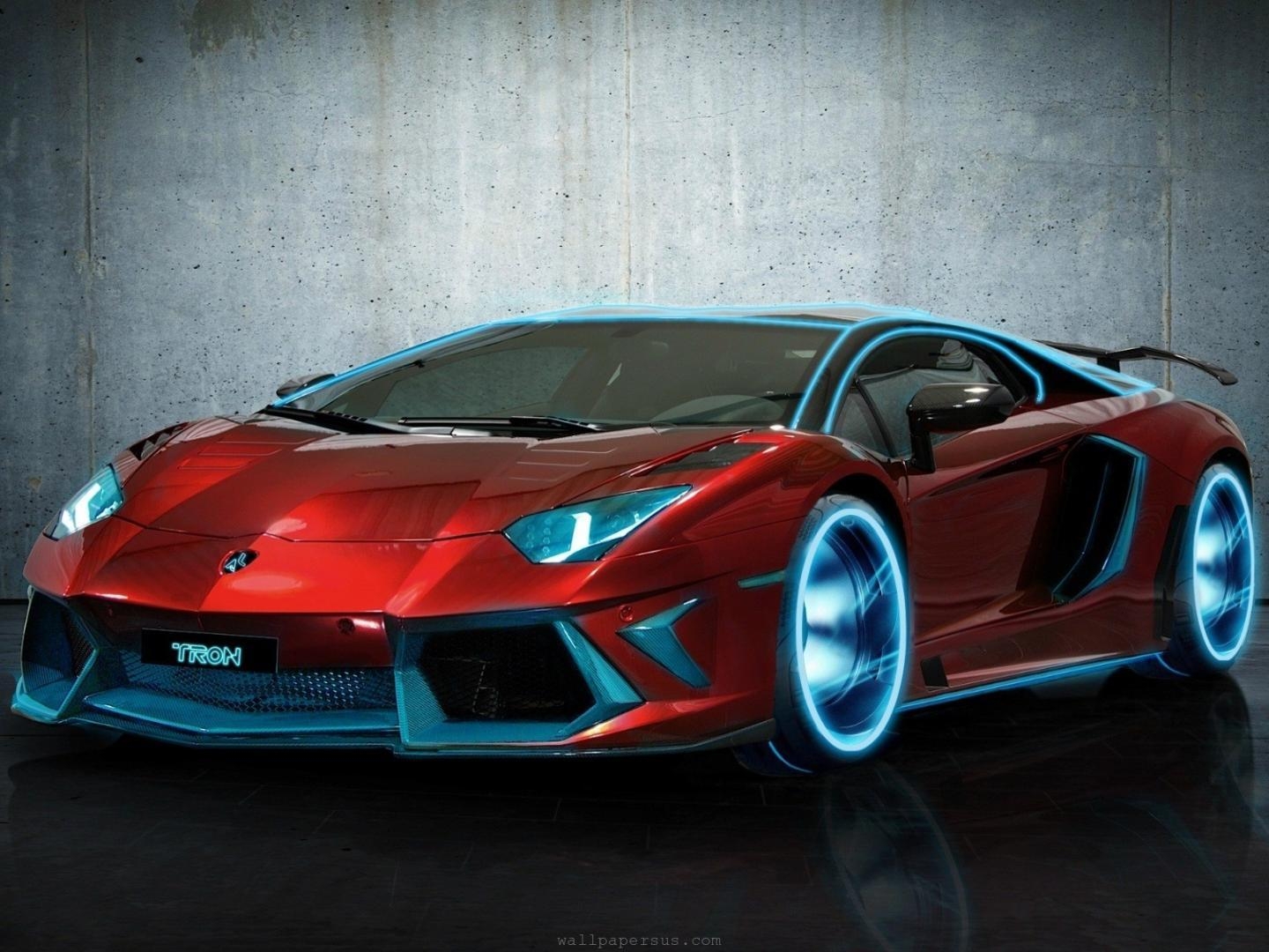 1440x1080 Lamborghini , Tron Supercars, Lamborghini Aventador, Neon Light, Desktop