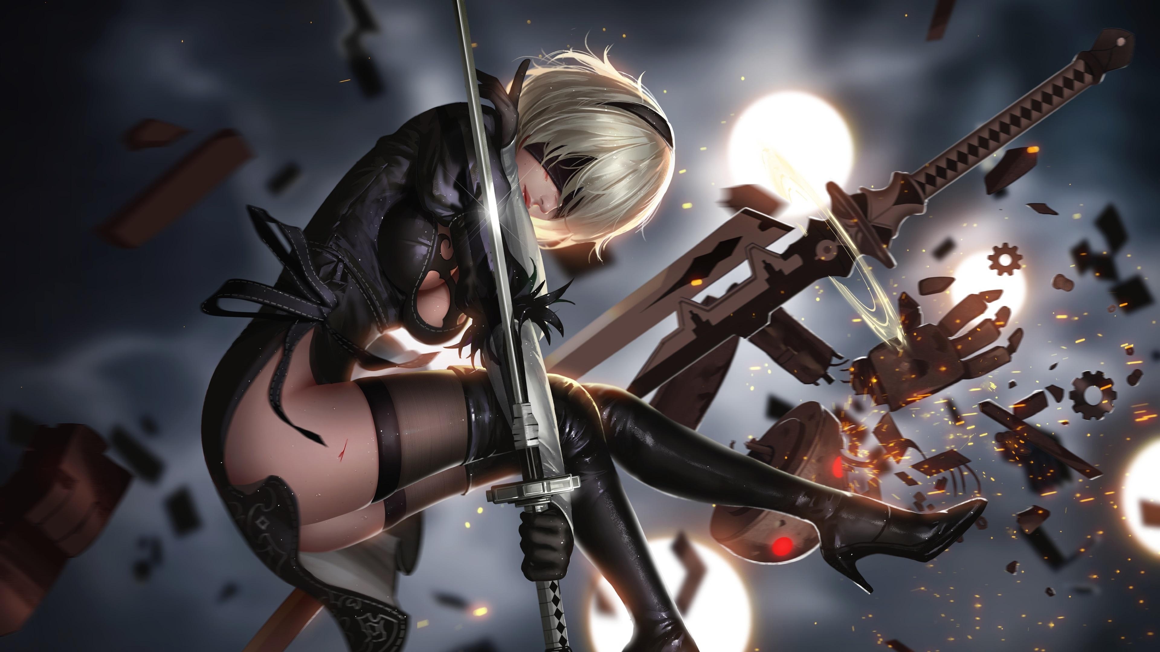 3840x2160 Automata, Girl, Sword, Fight Automata 2b Wallpaper 4k, Desktop