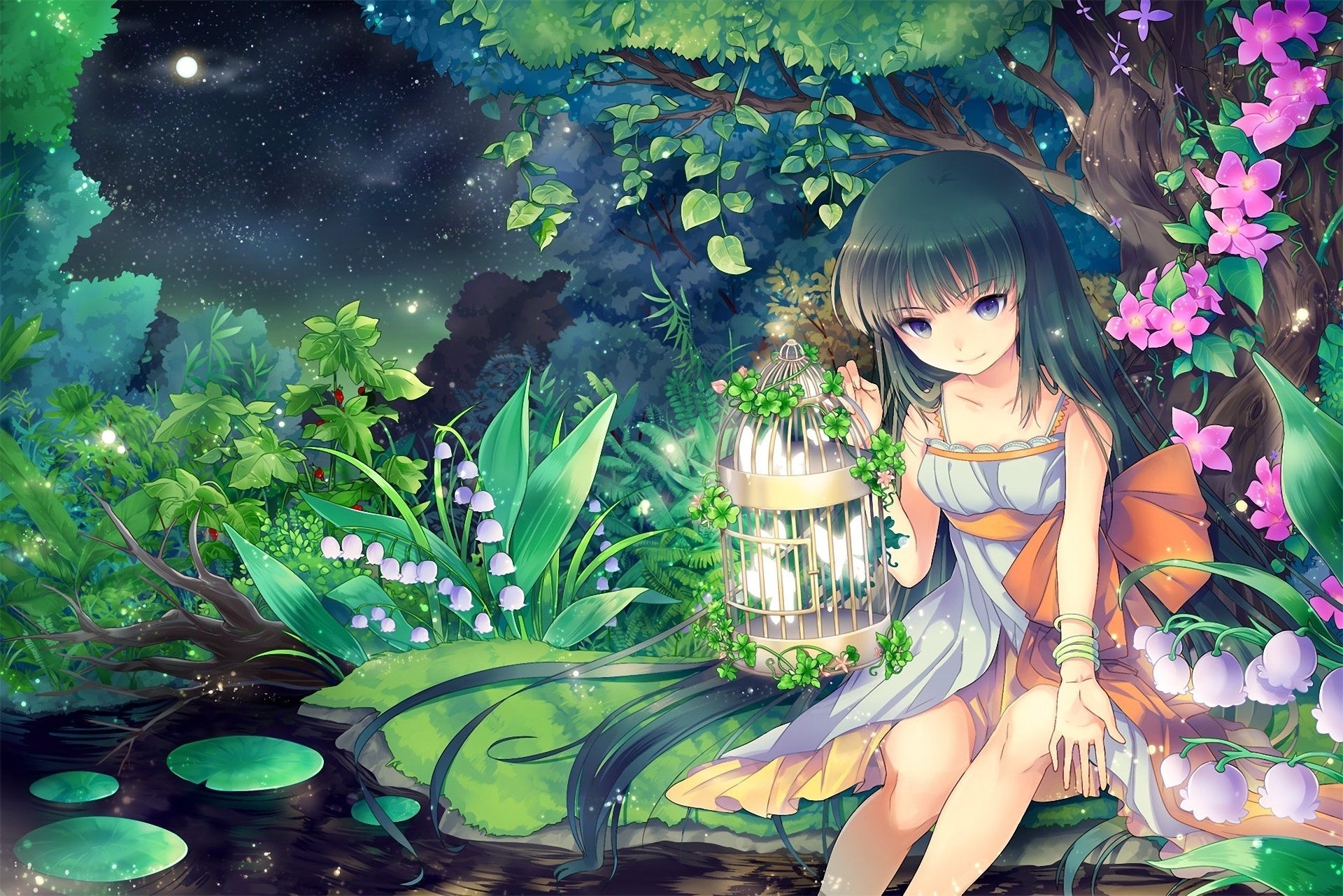 1920x1290 Anime Girl in Spring Forest HD Wallpaper. Background Image, Desktop