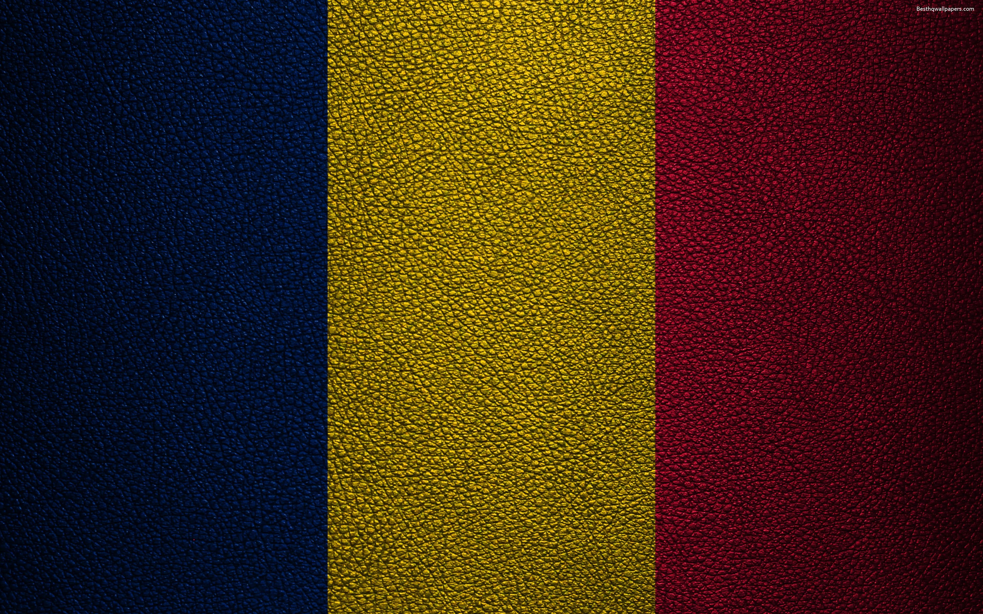 3840x2400 Download wallpaper Flag of Chad, Africa, 4k, leather texture, Chad, Desktop