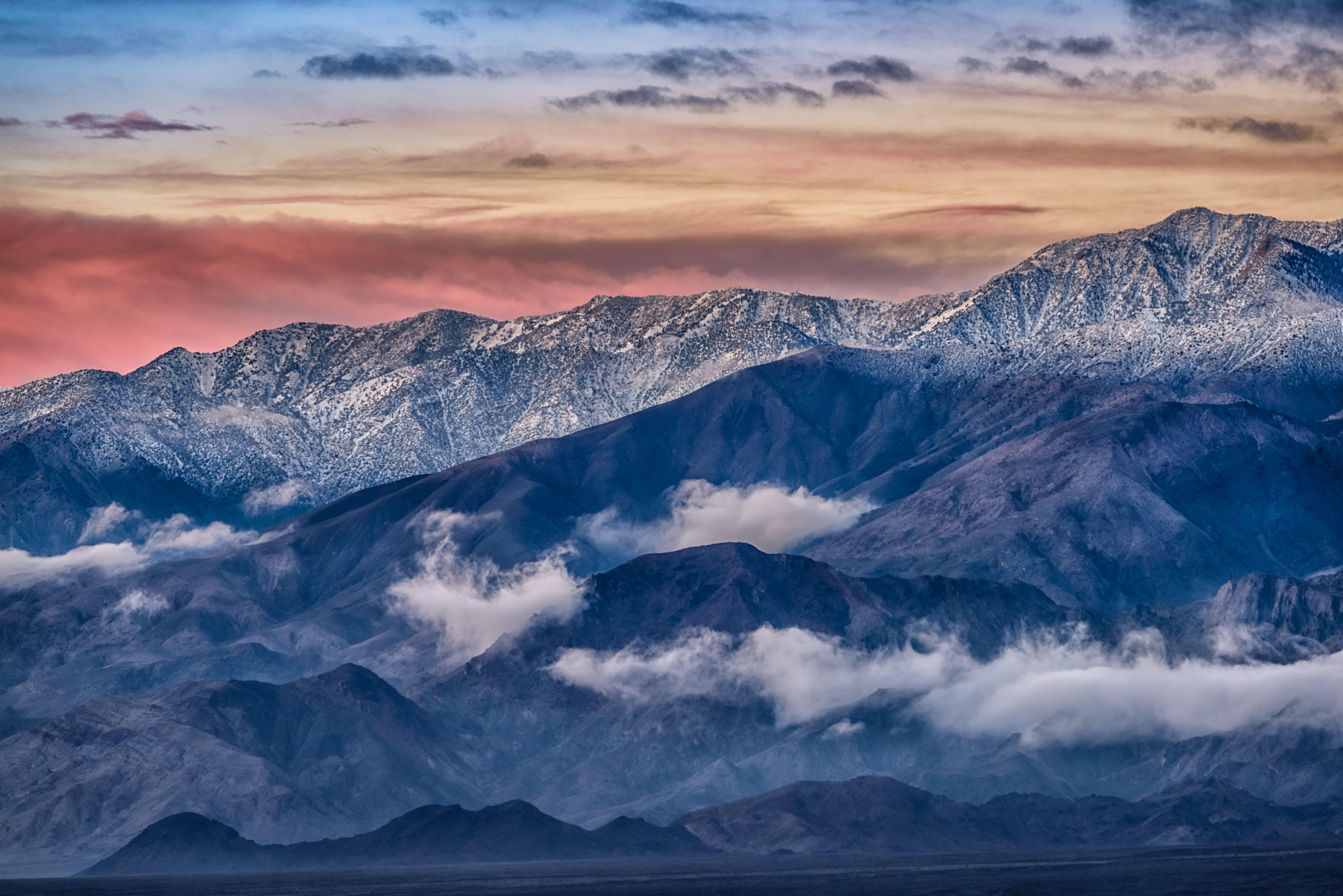 7340x4900 Cloudy mountain, badwater basin, death valley national park, Desktop