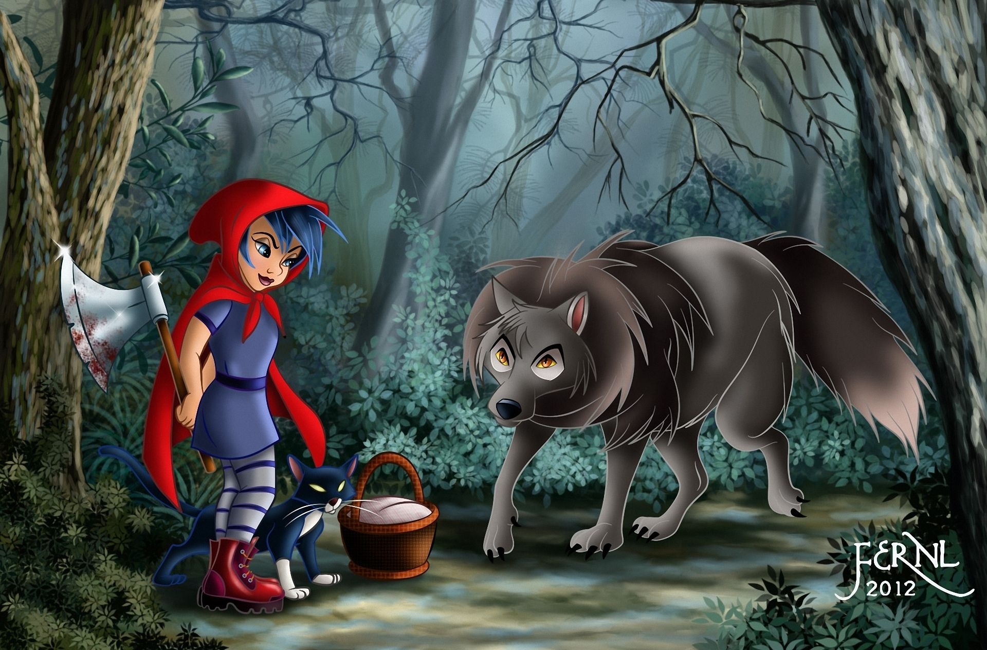 1920x1270 Little girl, wolf, red hood Desktop wallpaper 1366x768, Desktop