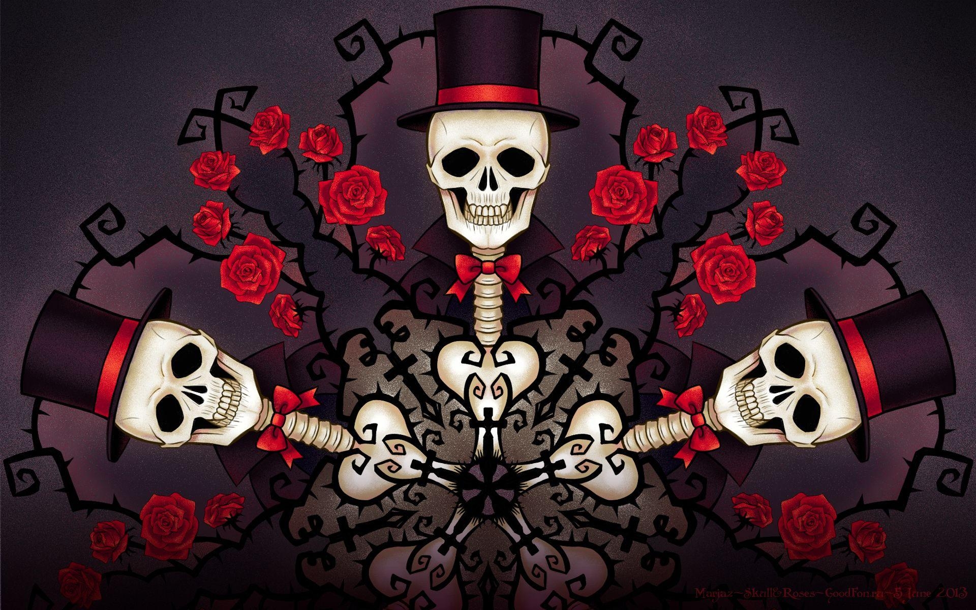 1920x1200 Skulls Roses Hat Fantasy skull gothis flower wallpaperx1200, Desktop