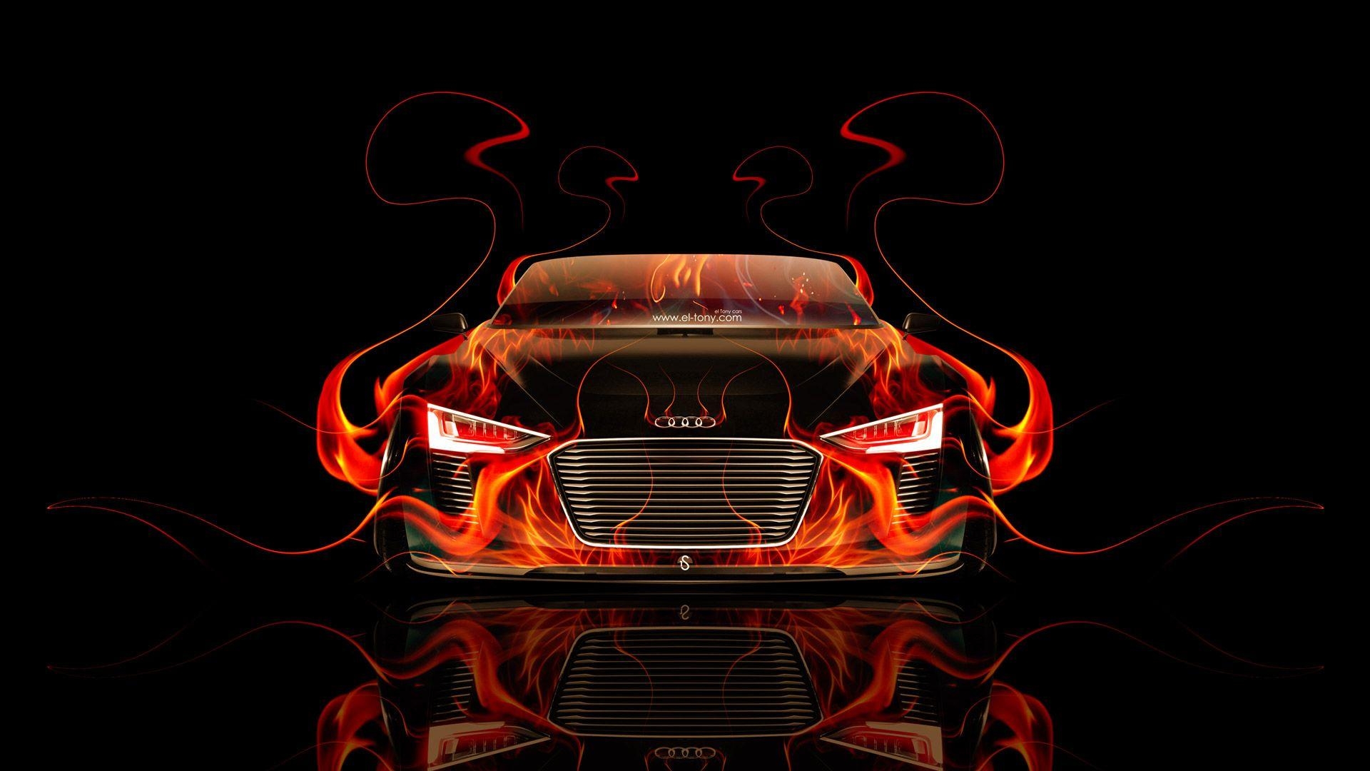 1920x1080 Audi E Tron Spyder Front Fire Abstract Car 2014, Desktop