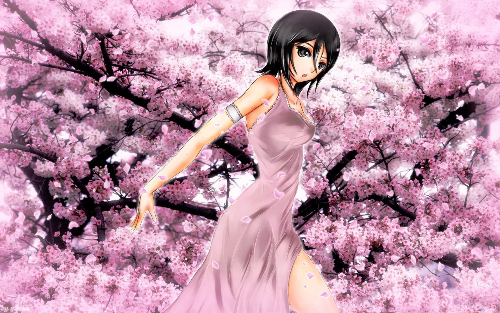 1920x1200 Anime Character wearing purple dress on cherry blossom tree HD, Desktop