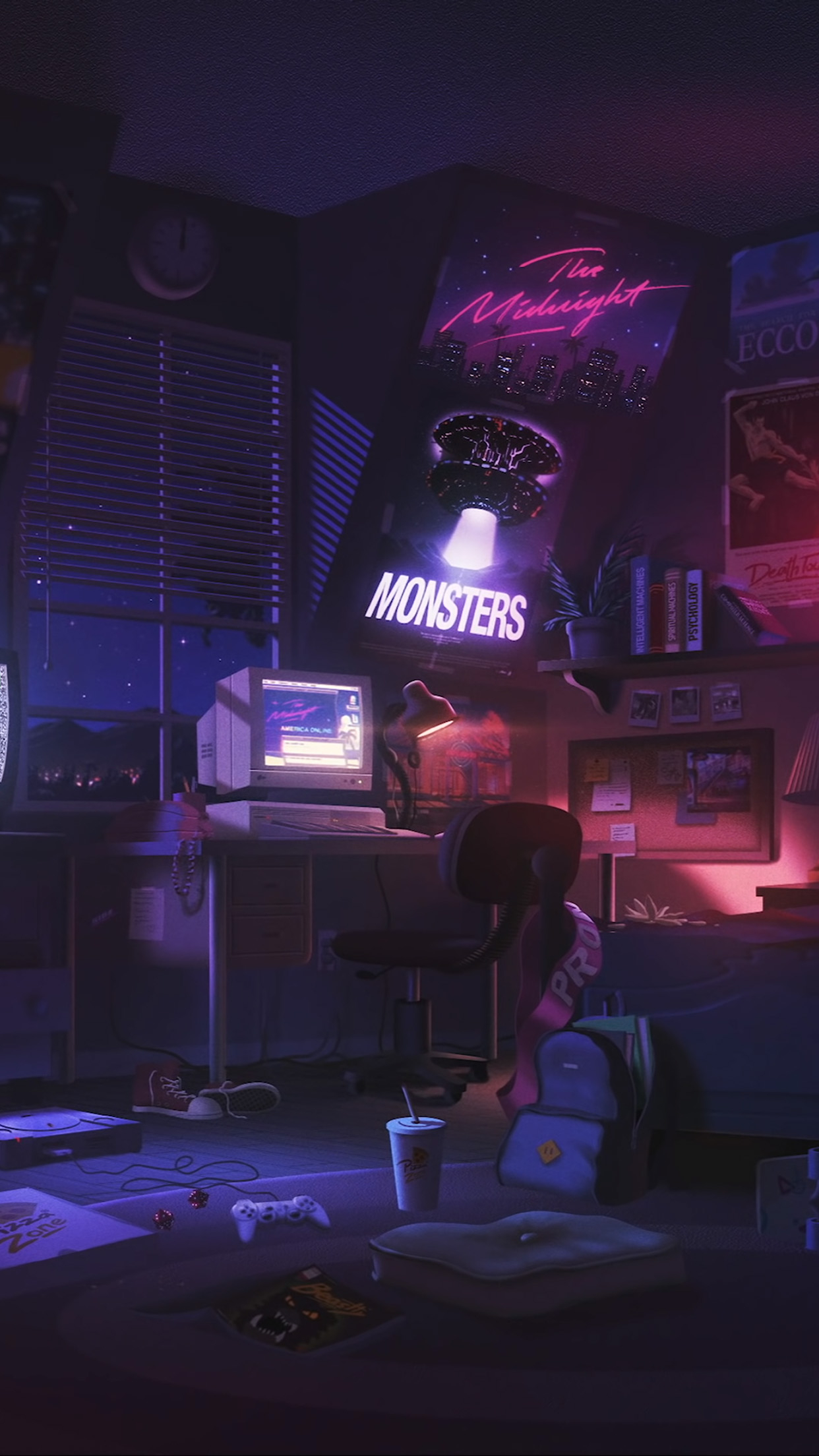 1250x2210 Art Room Anime Monsters Space Night Wallpaper, Phone