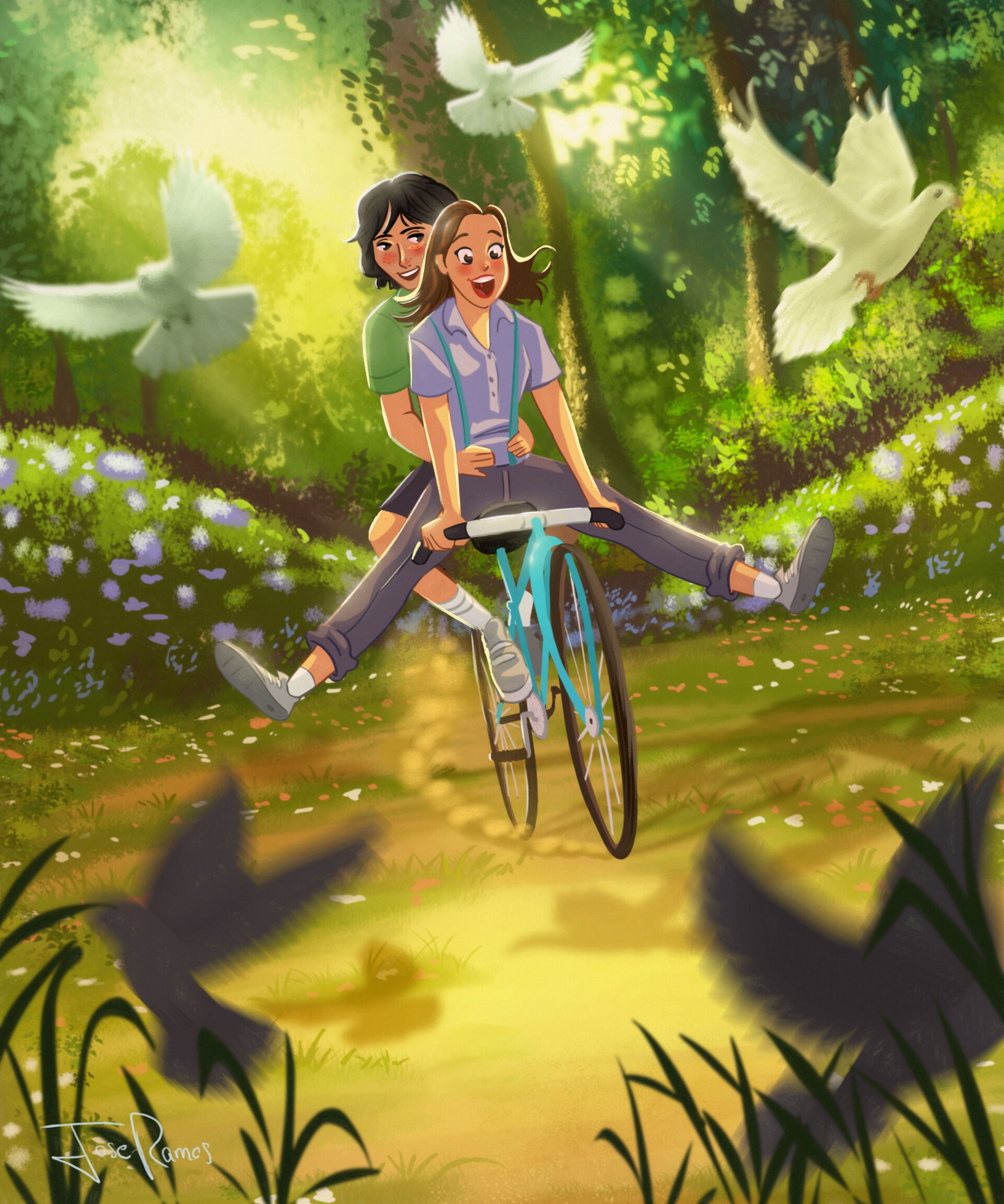 3240x3890 Download wallpaper  couple, bicycle, love, romance, art, happiness HD background, Phone