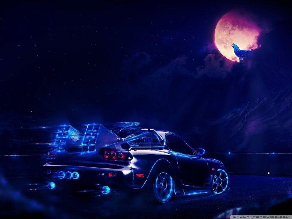 1030x770 Neon Car Going To The Moon Wolf ❤ HD Desktop Wallpaper for 4K, Desktop