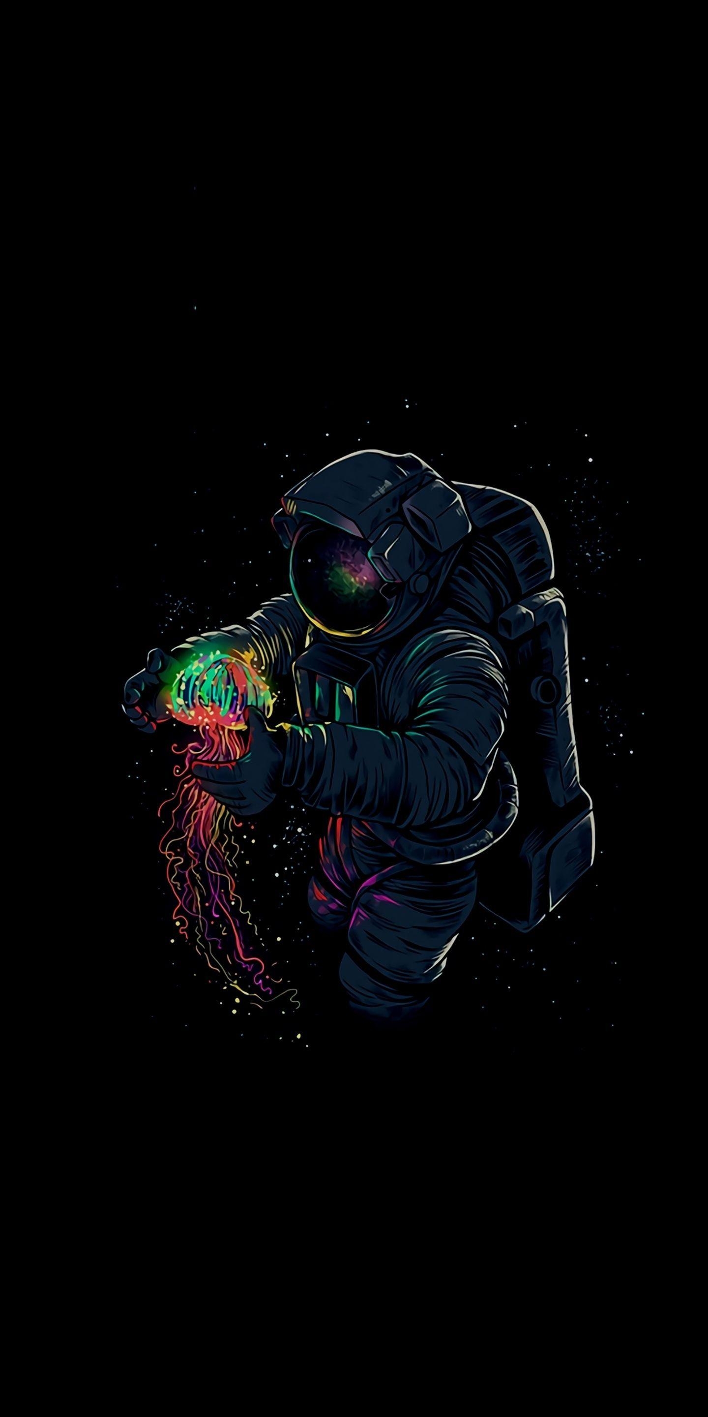 1440x2880 Dark, fantasy, astronaut and jellyfish,  wallpaper. Astronaut wallpaper, Minimalist wallpaper, Space iphone wallpaper, Phone