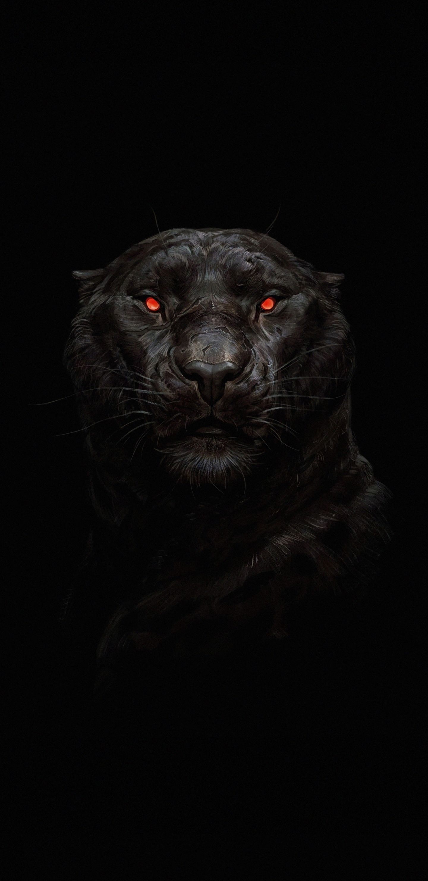 1440x2960 Download Tiger, glowing red eyes, predator, dark wallpaper, Phone