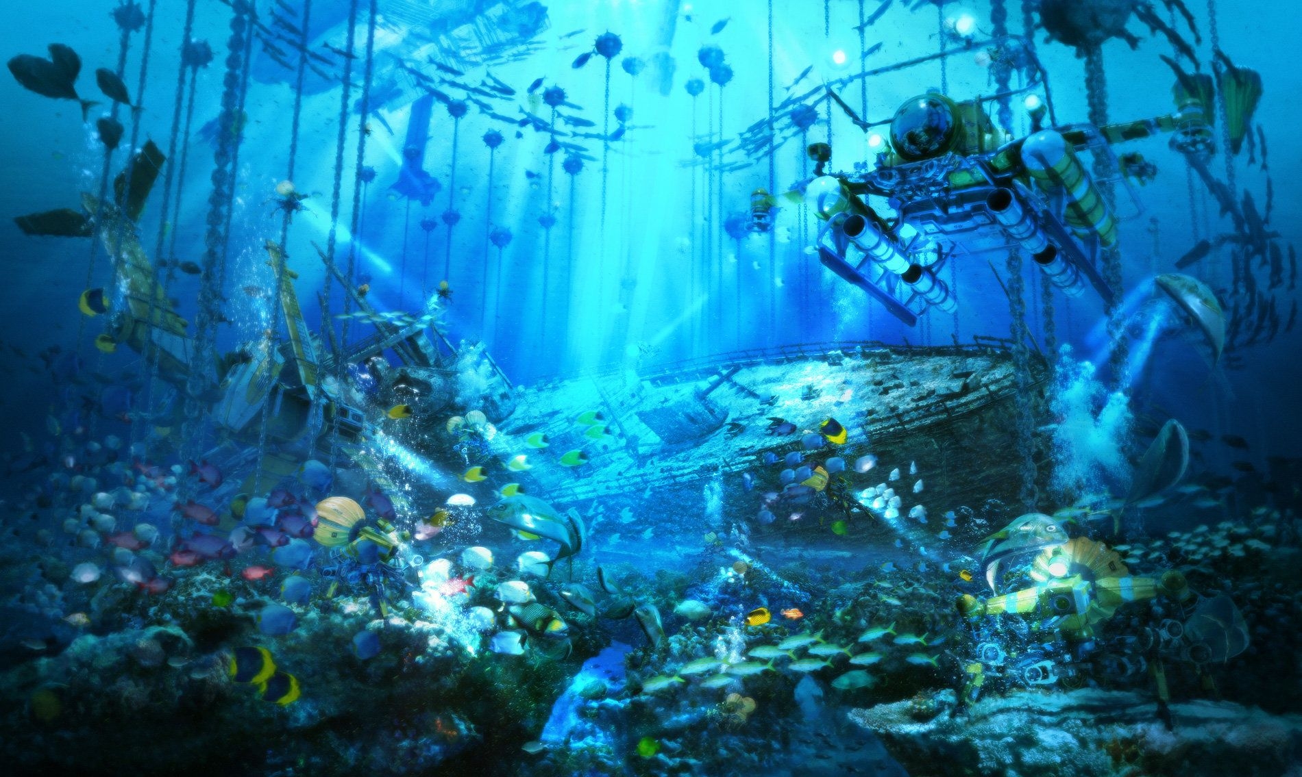 1900x1140 Mystery of underwater treasure, Arseniy Chebynkin. Underwater art, Cute background picture, Anime scenery, Desktop