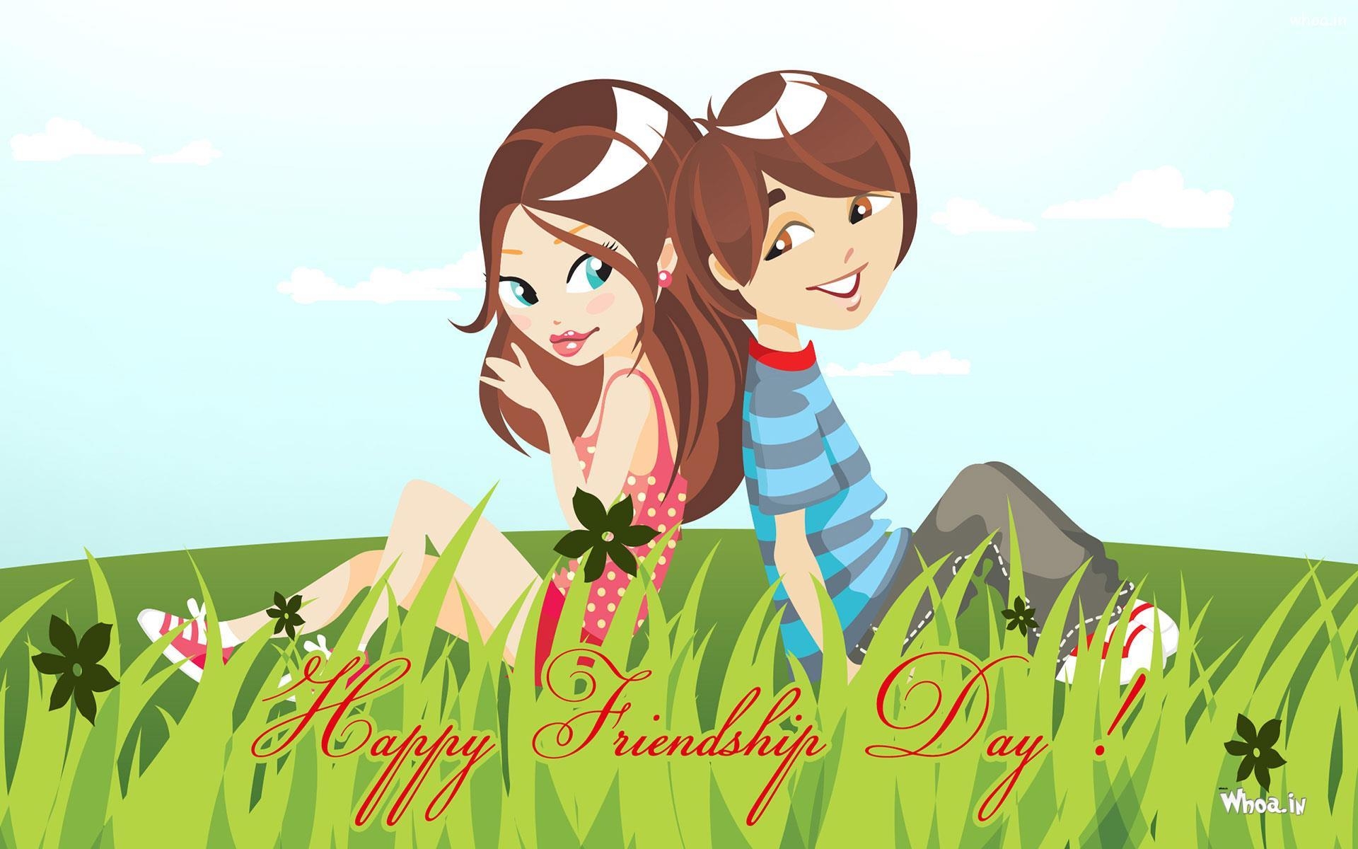 1920x1200 Happy Friendship Day With Cartoon Girl And Boy HD Wallpaper, Desktop